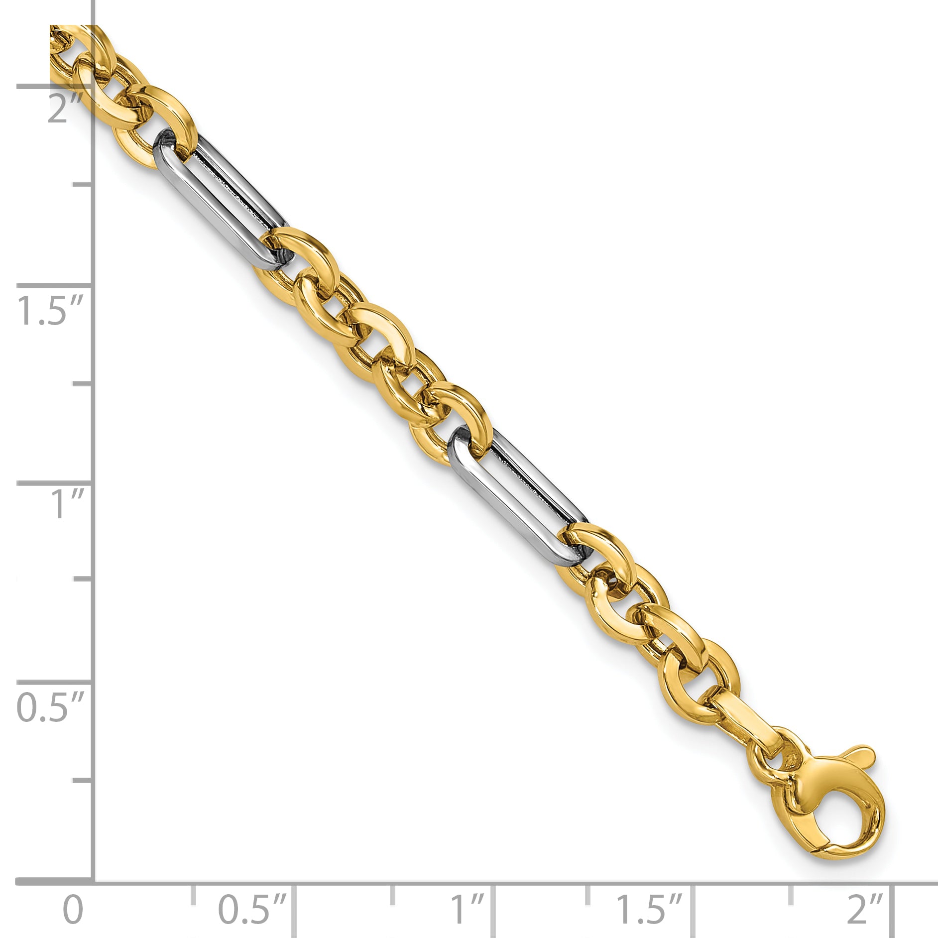 14K w/White Rhodium Polished Cable and Paperclip Link Bracelet