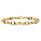 14K w/Wht Rhodium Polished Fancy Oval Men's Link Bracelet