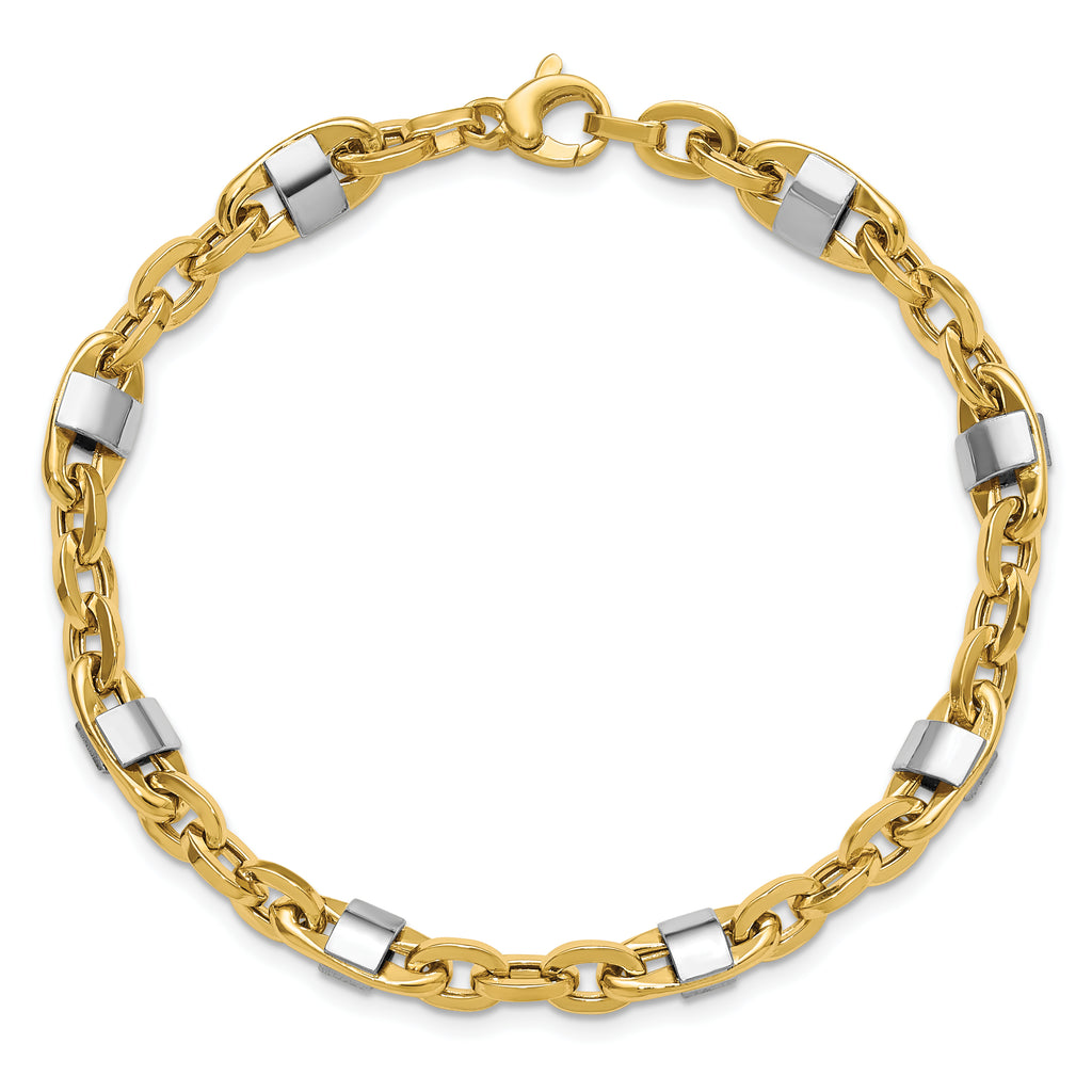 14K w/Wht Rhodium Polished Fancy Oval Men's Link Bracelet