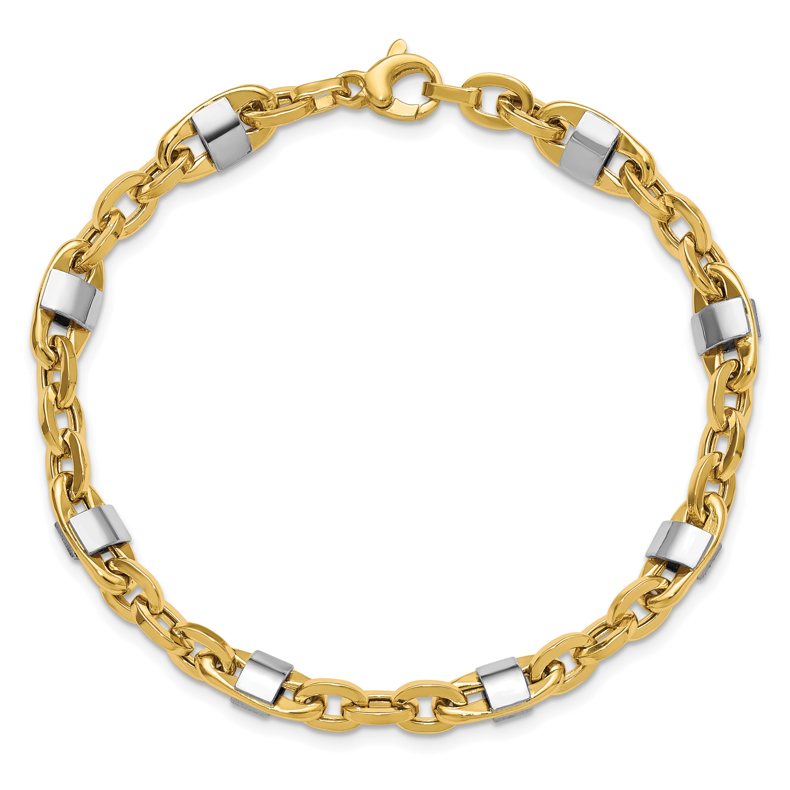 14K w/Wht Rhodium Polished Fancy Oval Men's Link Bracelet