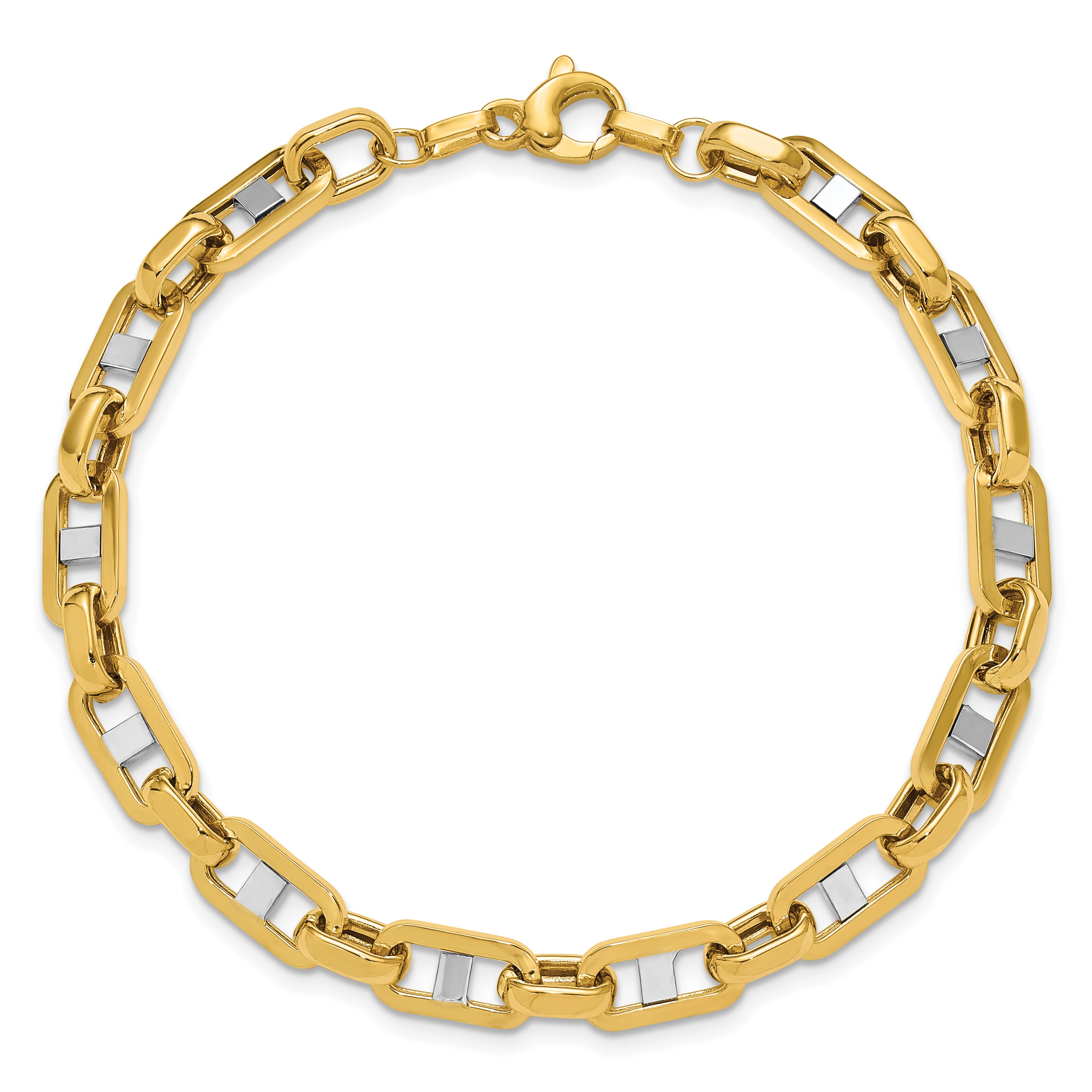 14K w/Wht RH Polished Fancy Flat Anchor Men's Link Bracelet