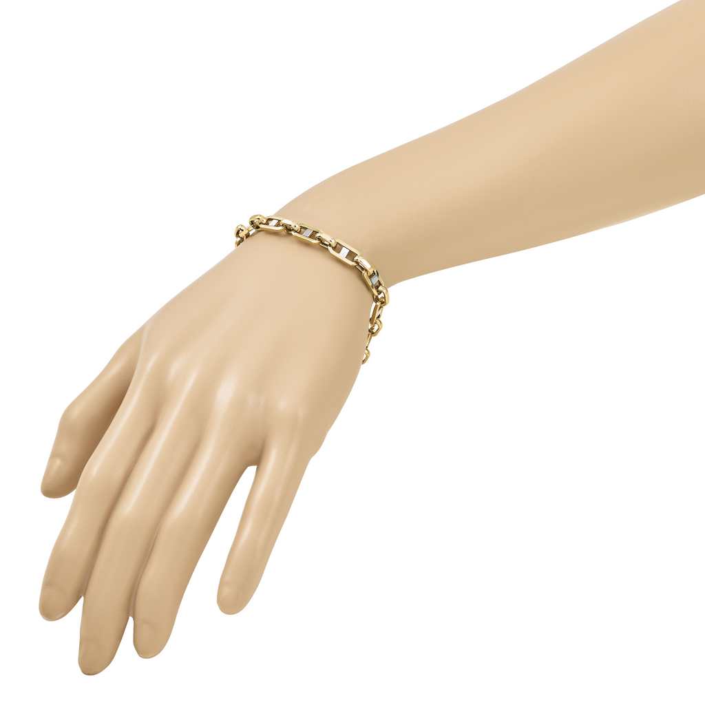 14K w/Wht RH Polished Fancy Flat Anchor Men's Link Bracelet