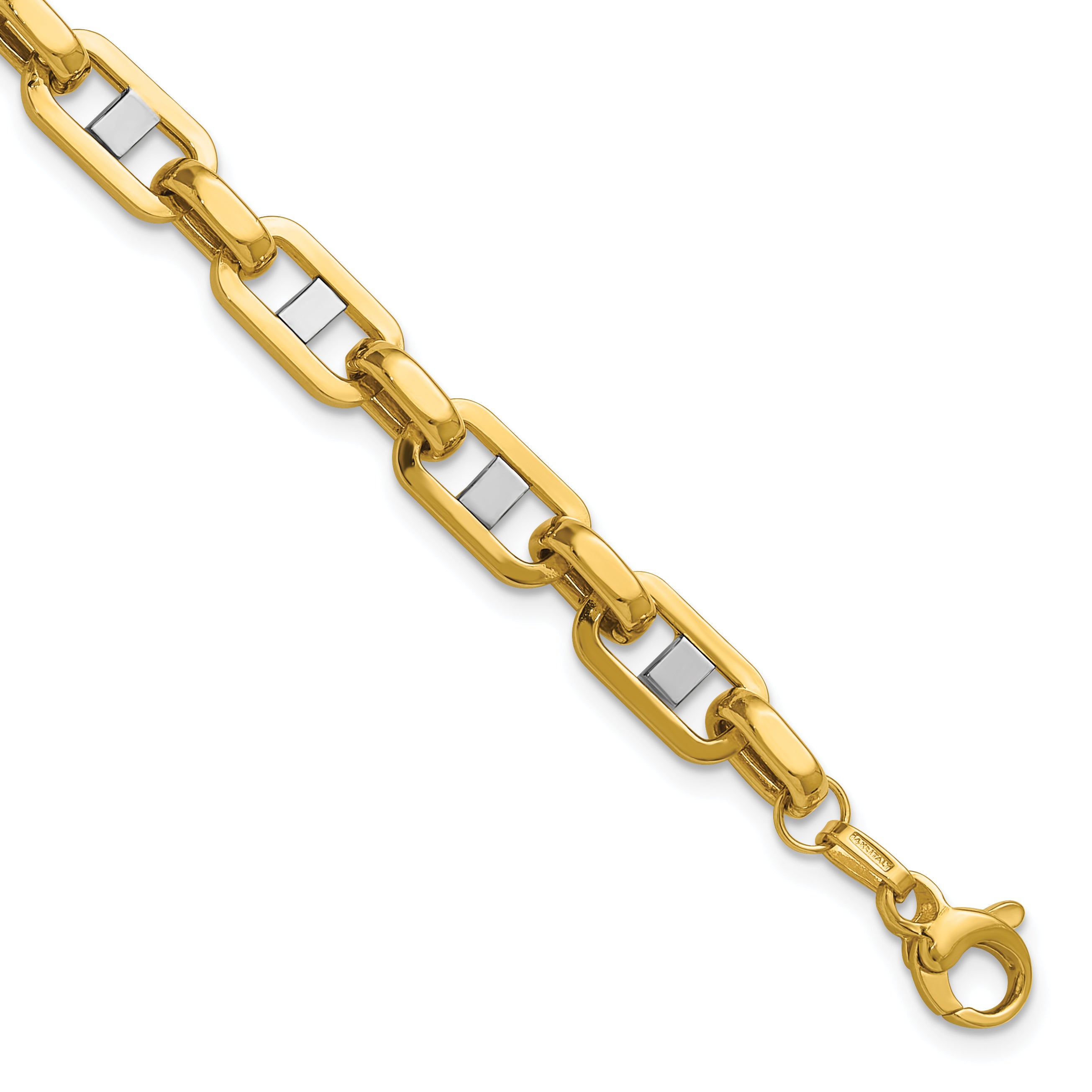 14K w/Wht RH Polished Fancy Flat Anchor Men's Link Bracelet Main image