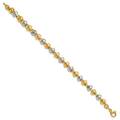 14K w/Wht Rhodium Polish Moveable Beaded Link Bracelet