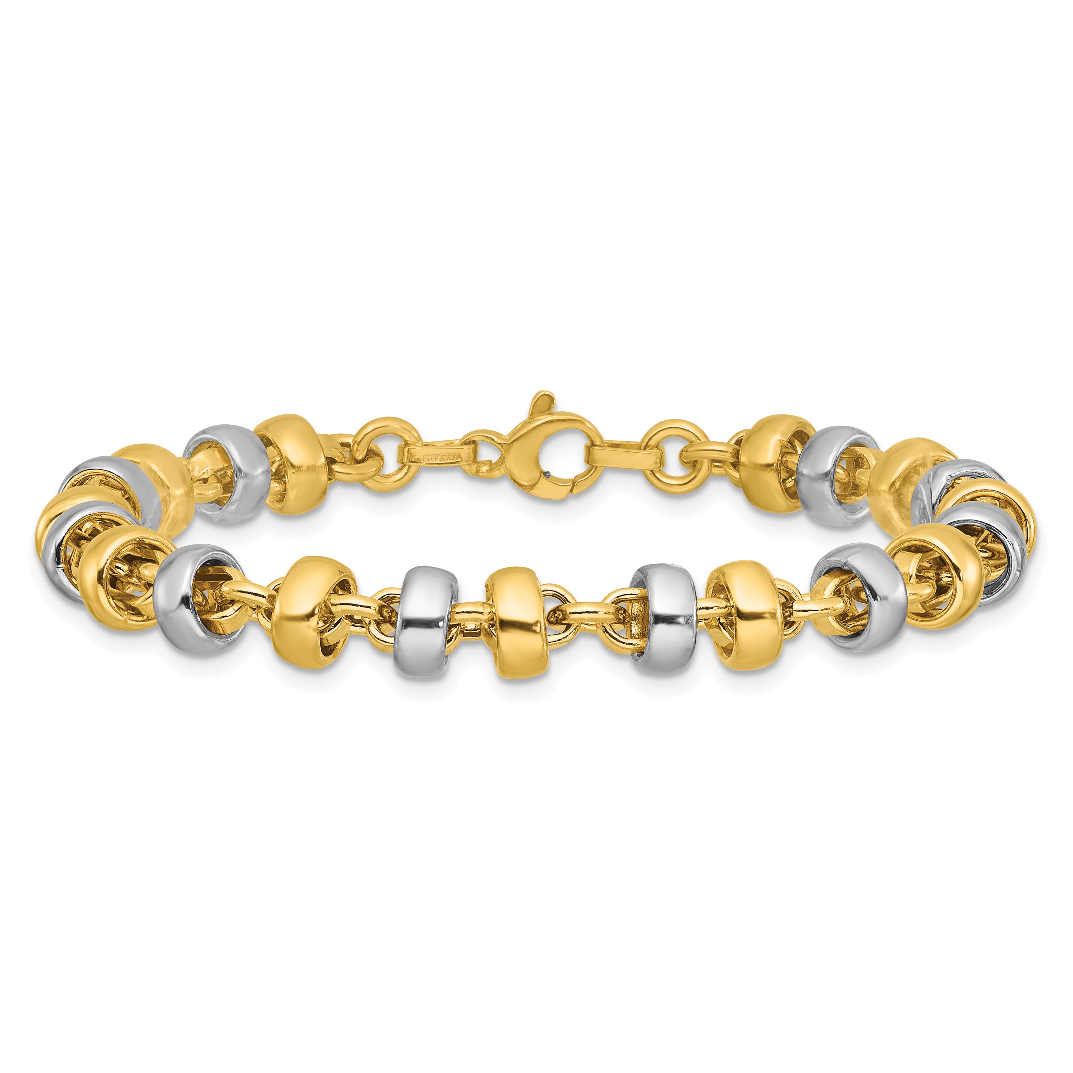 14K w/Wht Rhodium Polish Moveable Beaded Link Bracelet