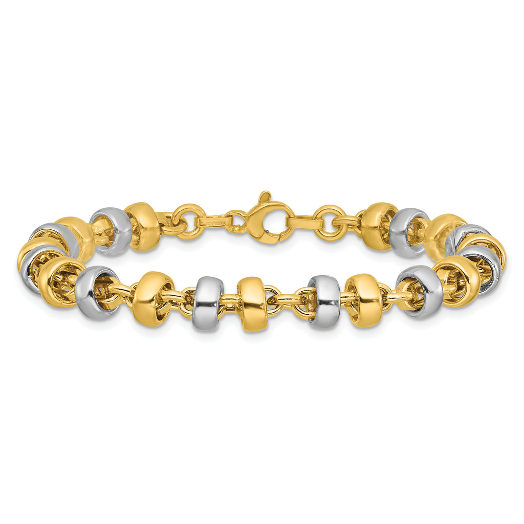 14K w/Wht Rhodium Polish Moveable Beaded Link Bracelet