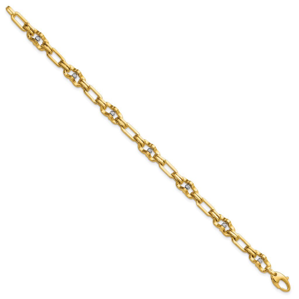 14K w/Wht RH Polished D/C Moveable Beaded Link Bracelet