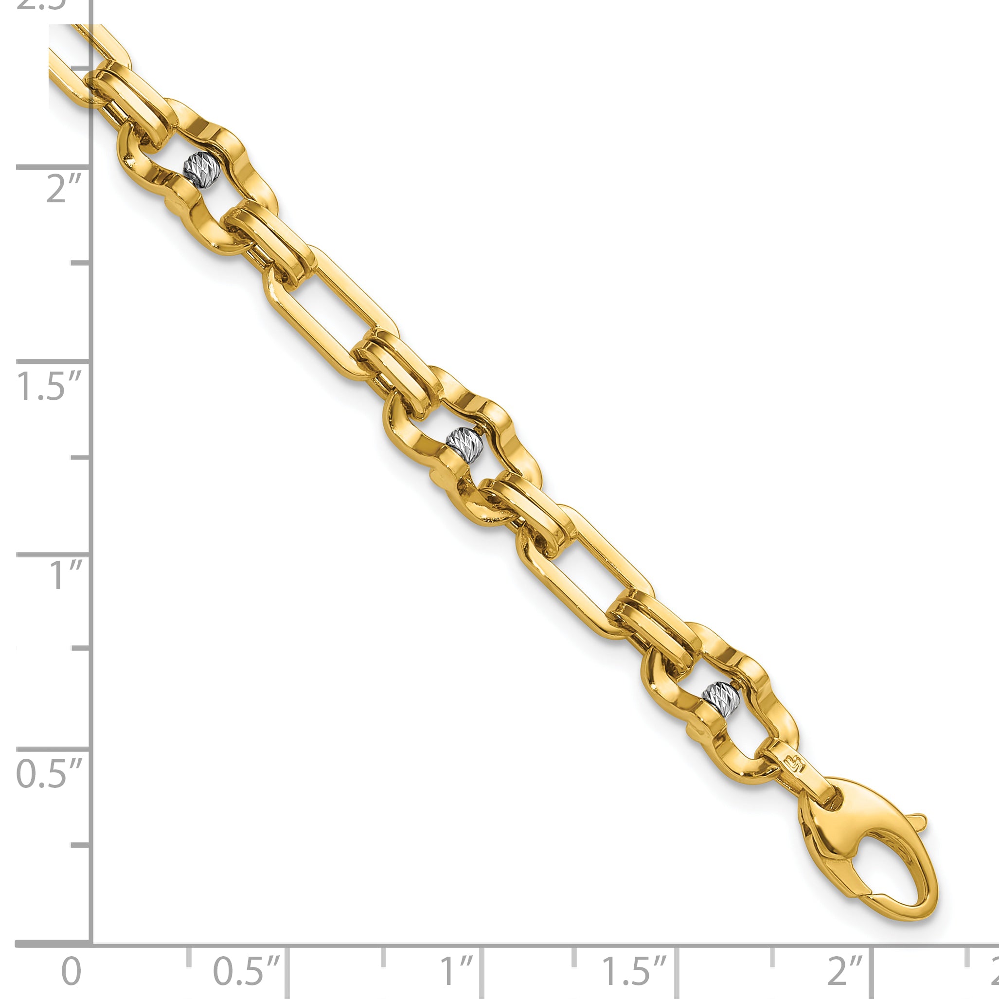 14K w/Wht RH Polished D/C Moveable Beaded Link Bracelet