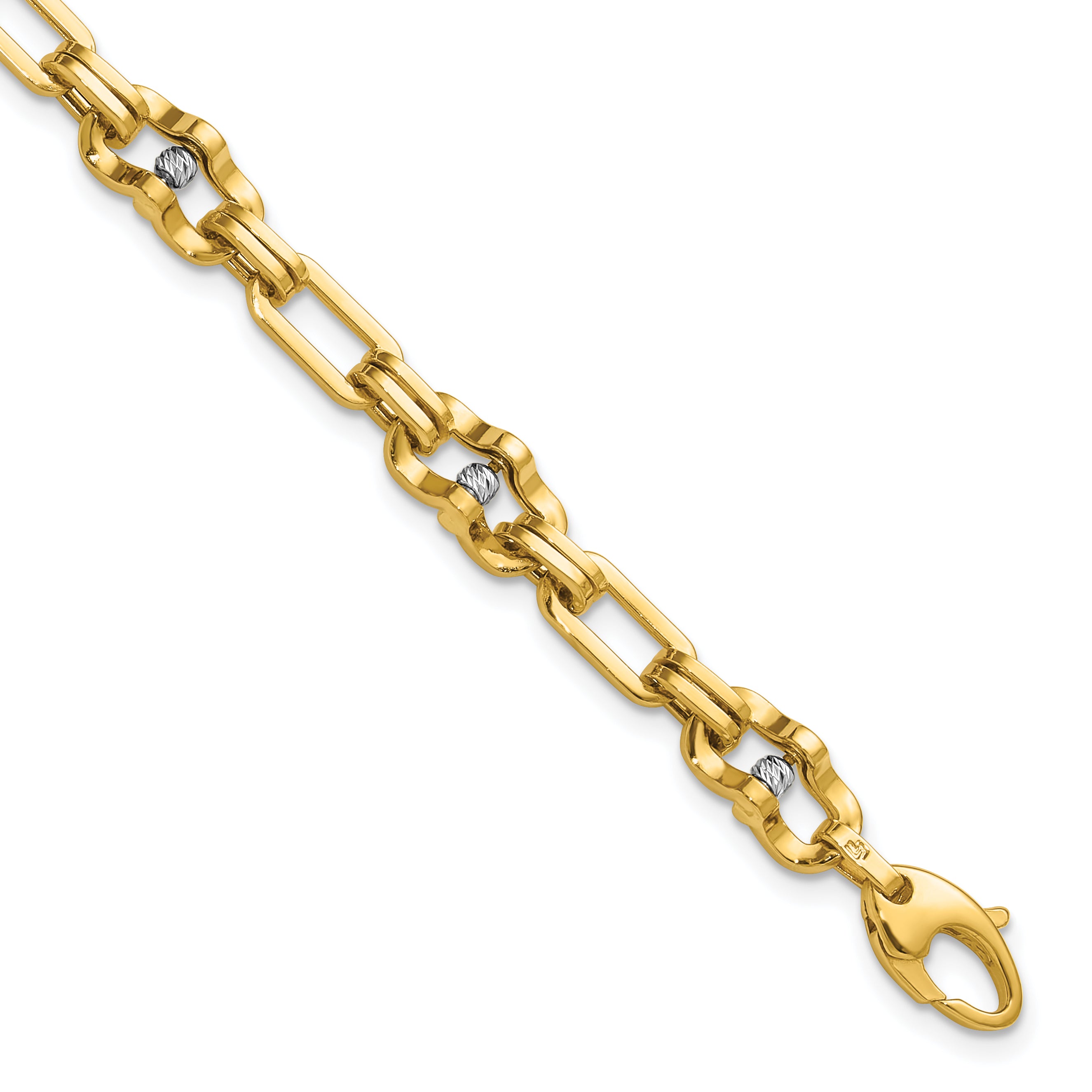 14K w/Wht RH Polished D/C Moveable Beaded Link Bracelet Main image