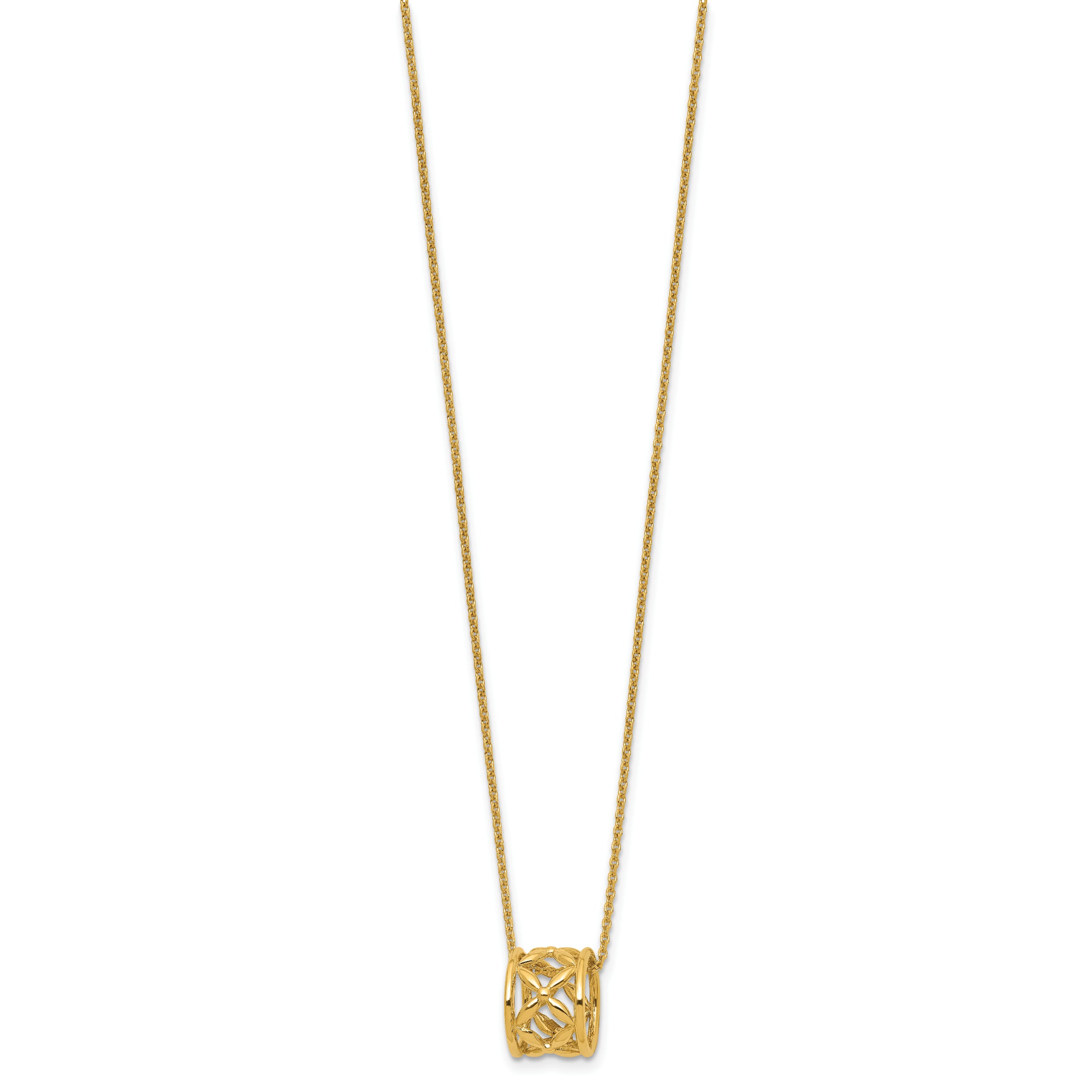 14K Polished Floral Bead with 1 Inch Ext. Necklace
