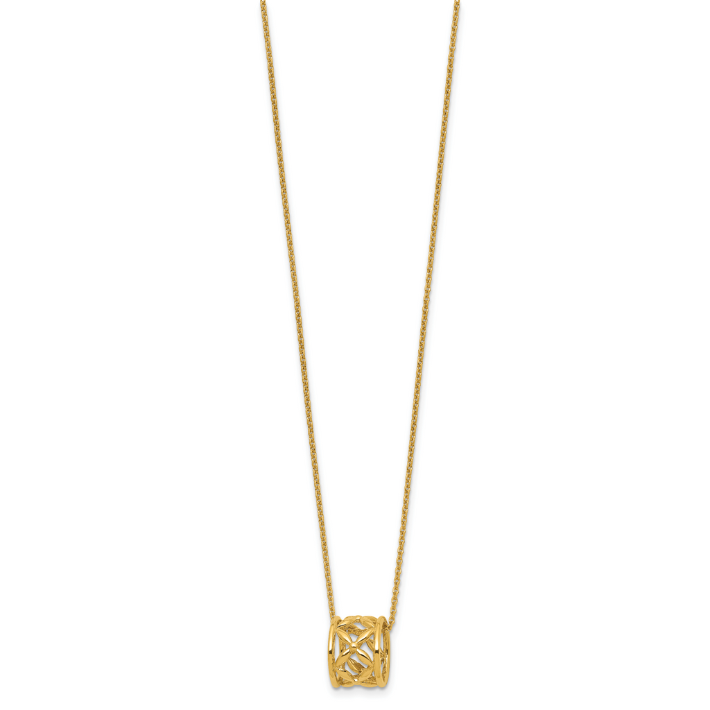 14K Polished Floral Bead with 1 Inch Ext. Necklace