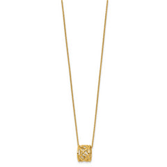 14K Polished Floral Bead with 1 Inch Ext. Necklace