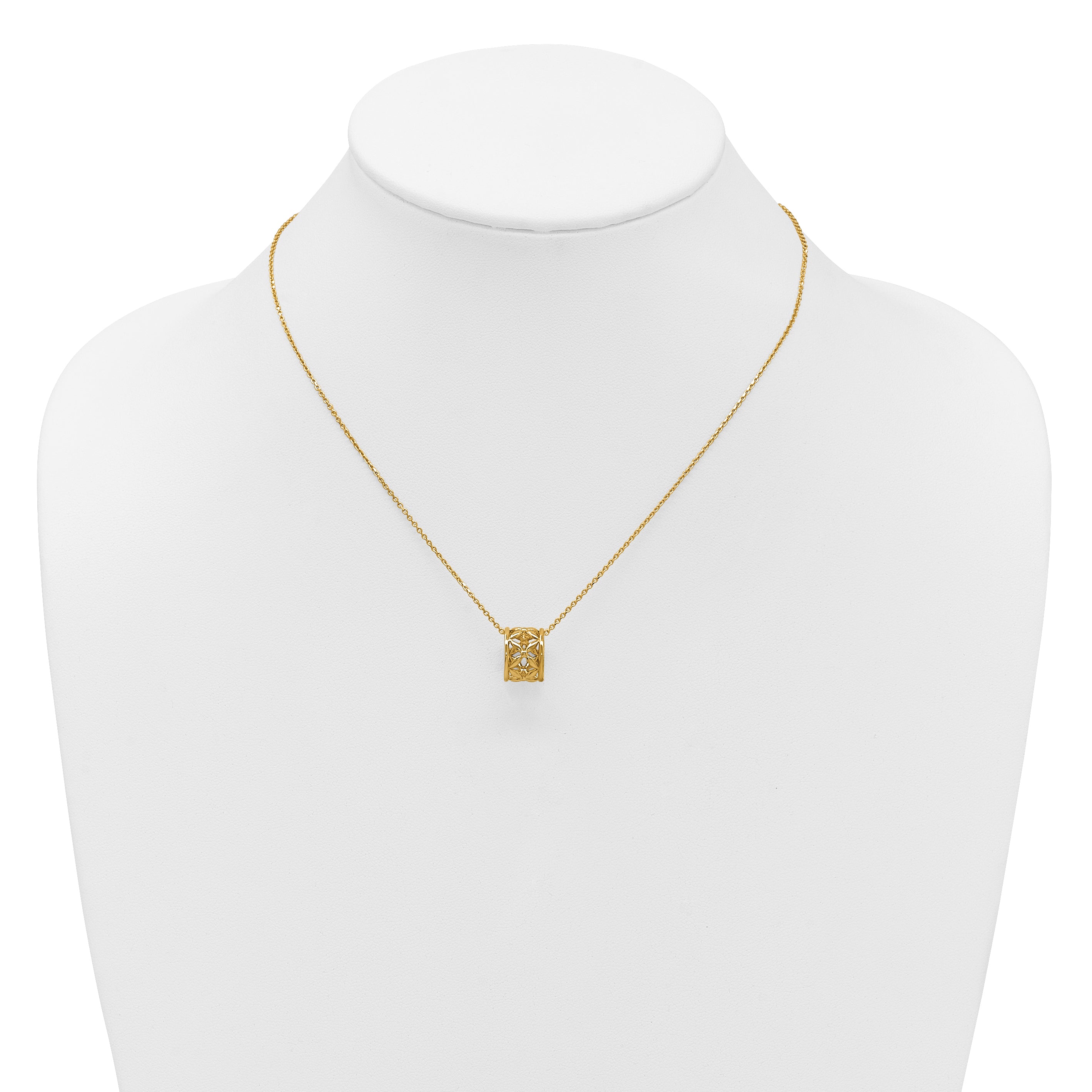 14K Polished Floral Bead with 1 Inch Ext. Necklace