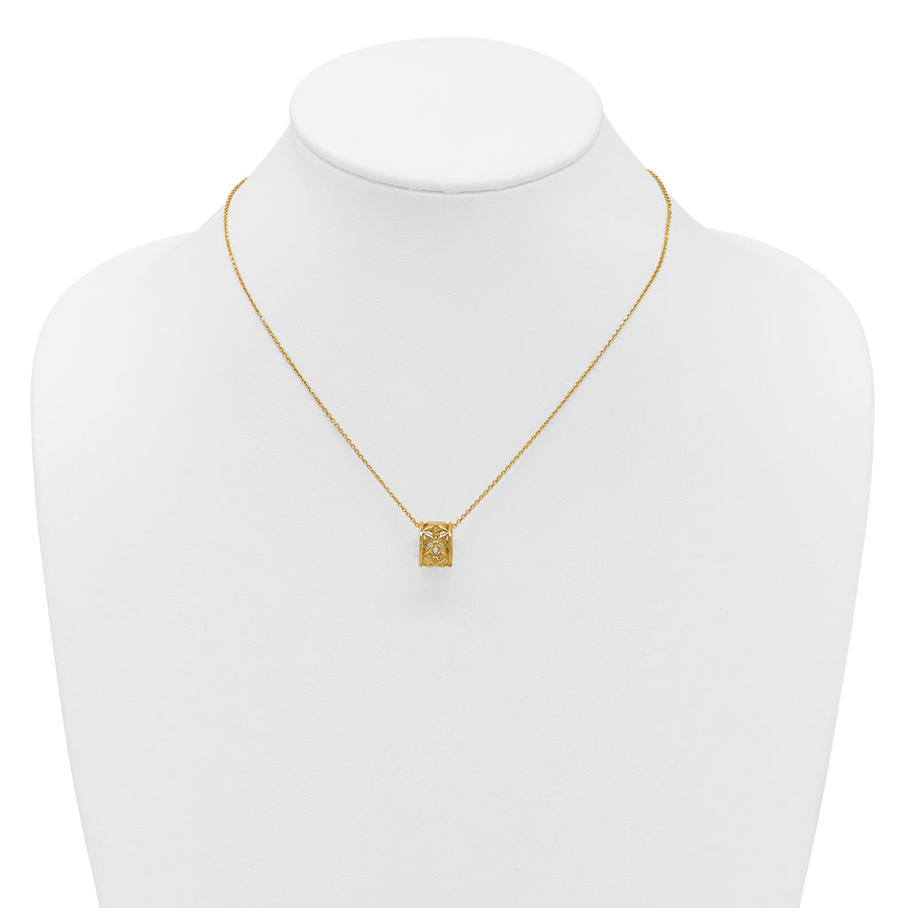 14K Polished Floral Bead with 1 Inch Ext. Necklace