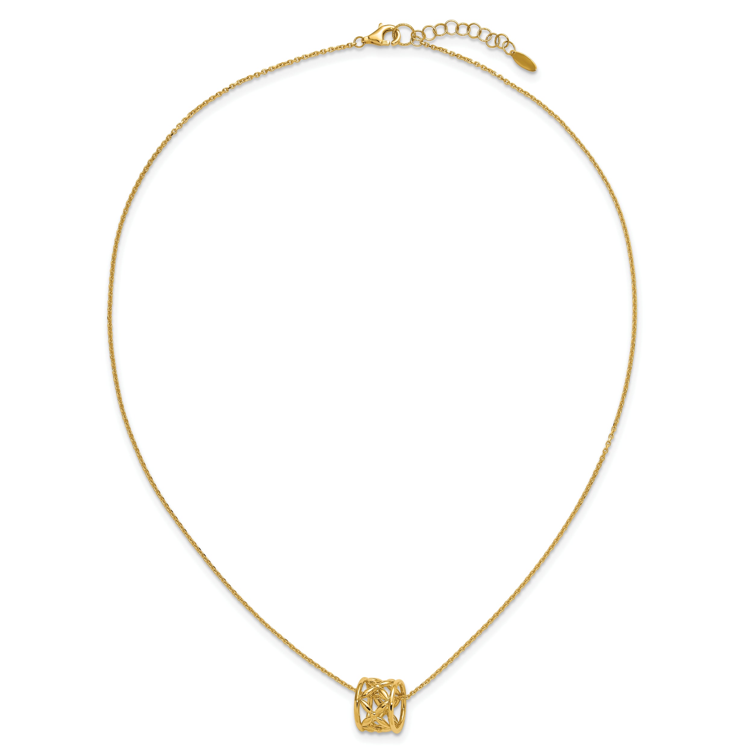 14K Polished Floral Bead with 1 Inch Ext. Necklace