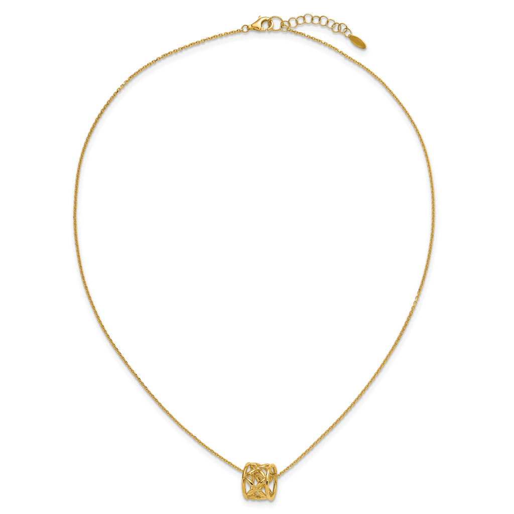 14K Polished Floral Bead with 1 Inch Ext. Necklace