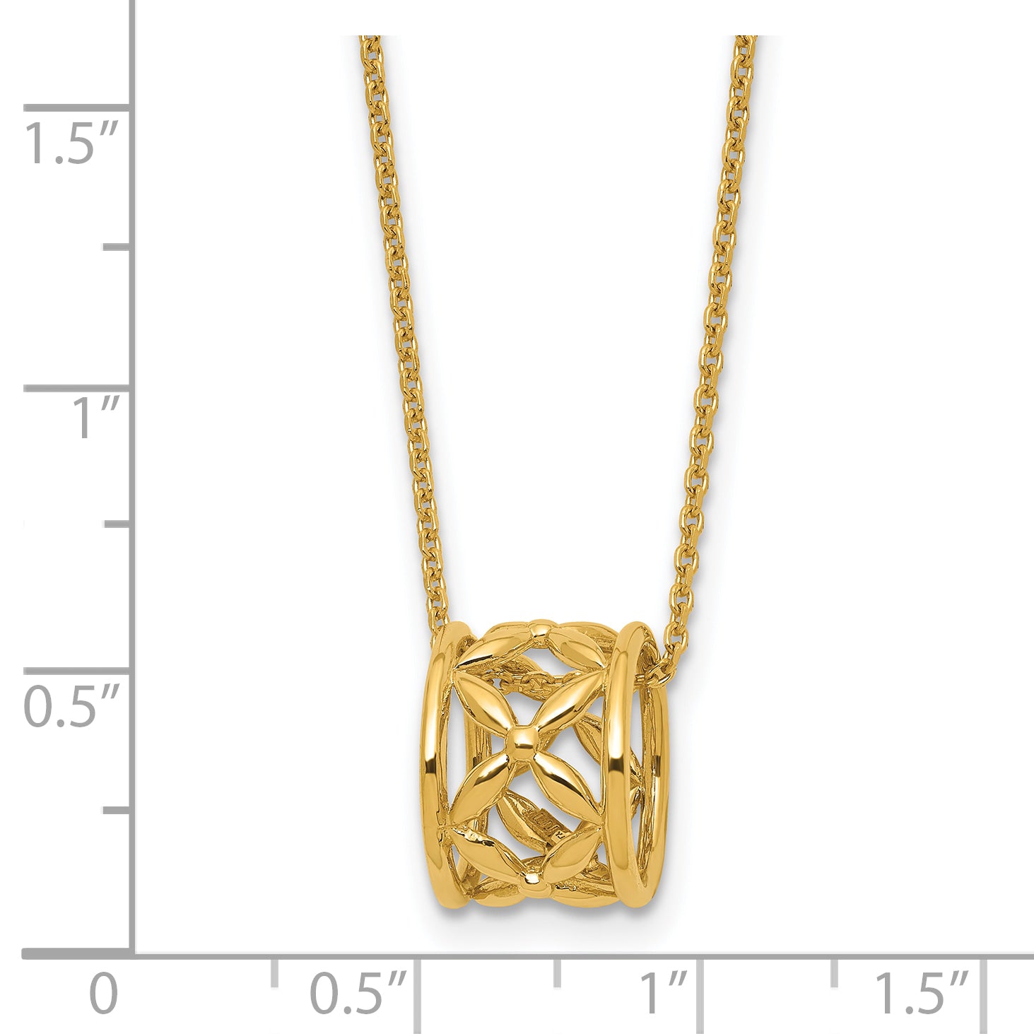 14K Polished Floral Bead with 1 Inch Ext. Necklace