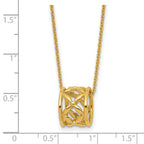 14K Polished Floral Bead with 1 Inch Ext. Necklace
