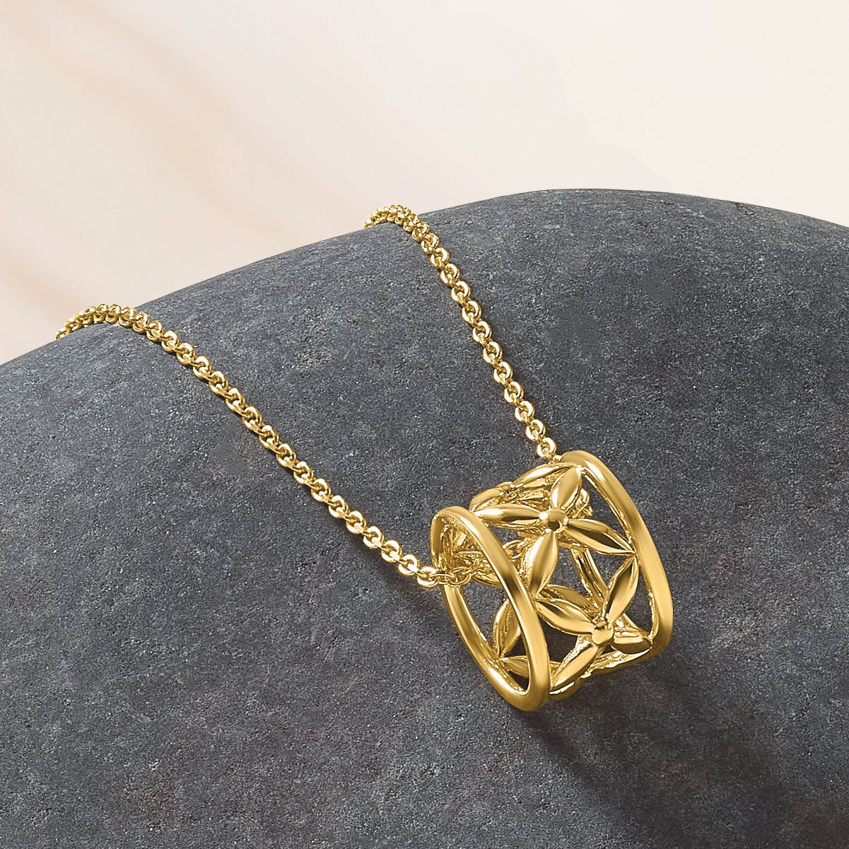 14K Polished Floral Bead with 1 Inch Ext. Necklace
