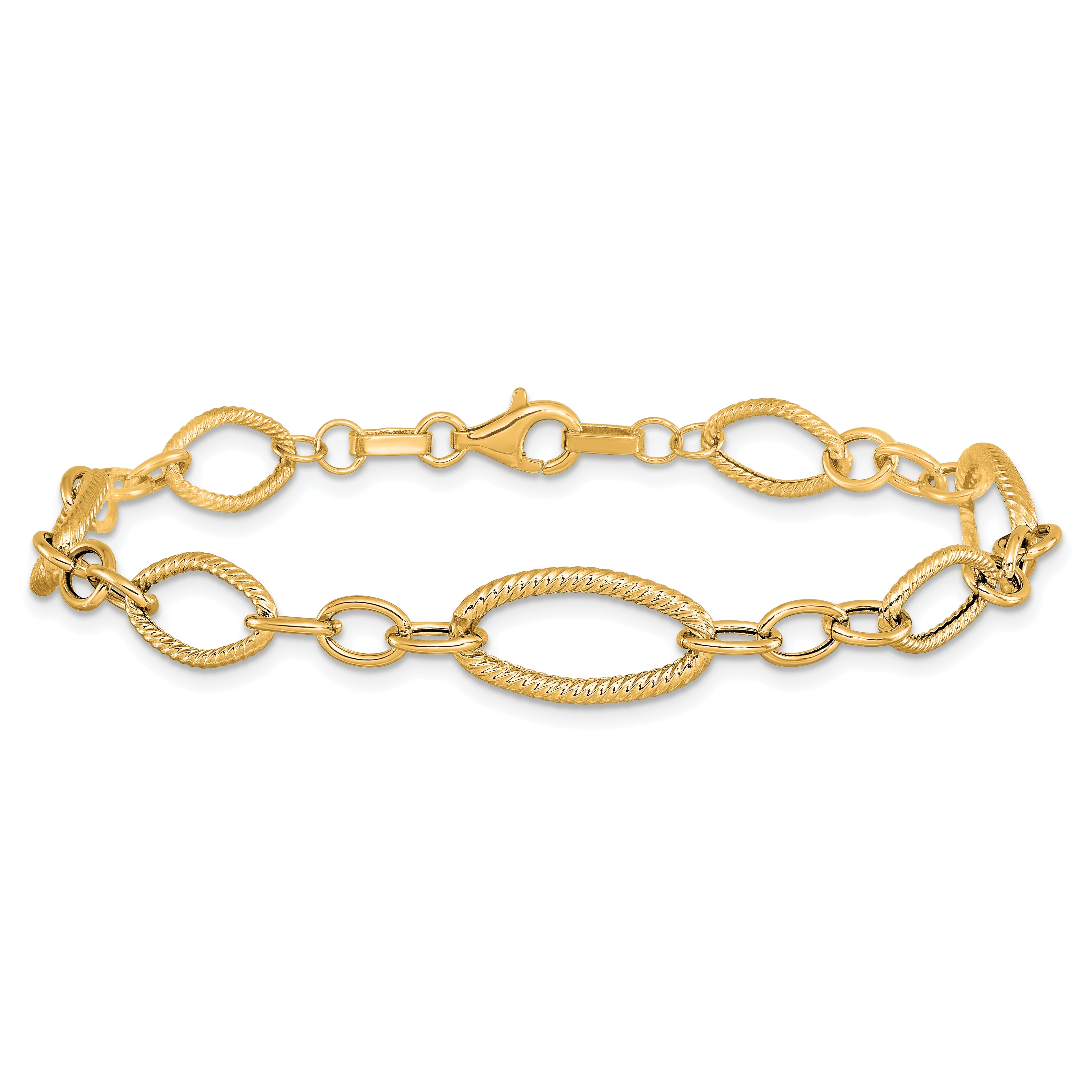 14K Polished and Textured Link Bracelet