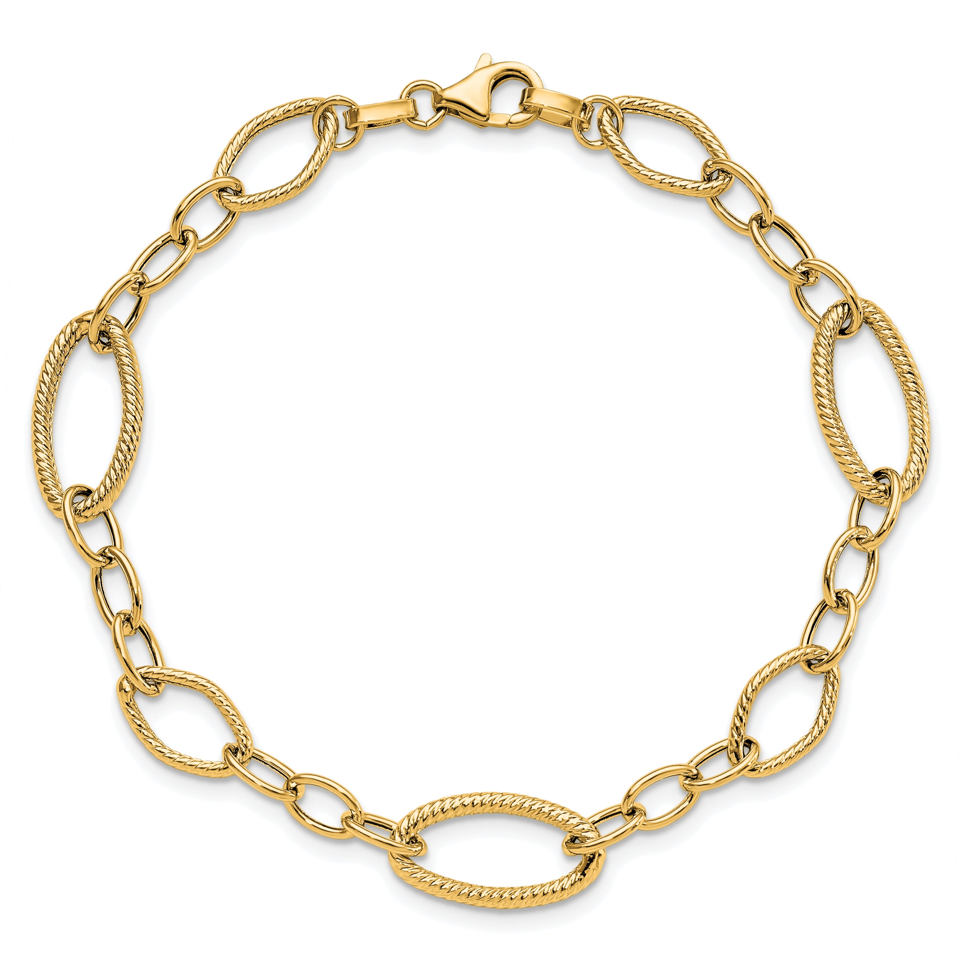 14K Polished and Textured Link Bracelet