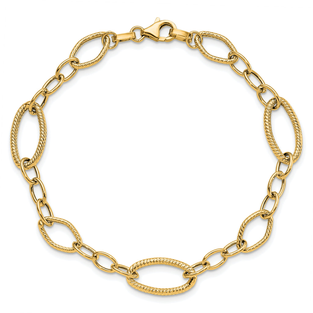 14K Polished and Textured Link Bracelet