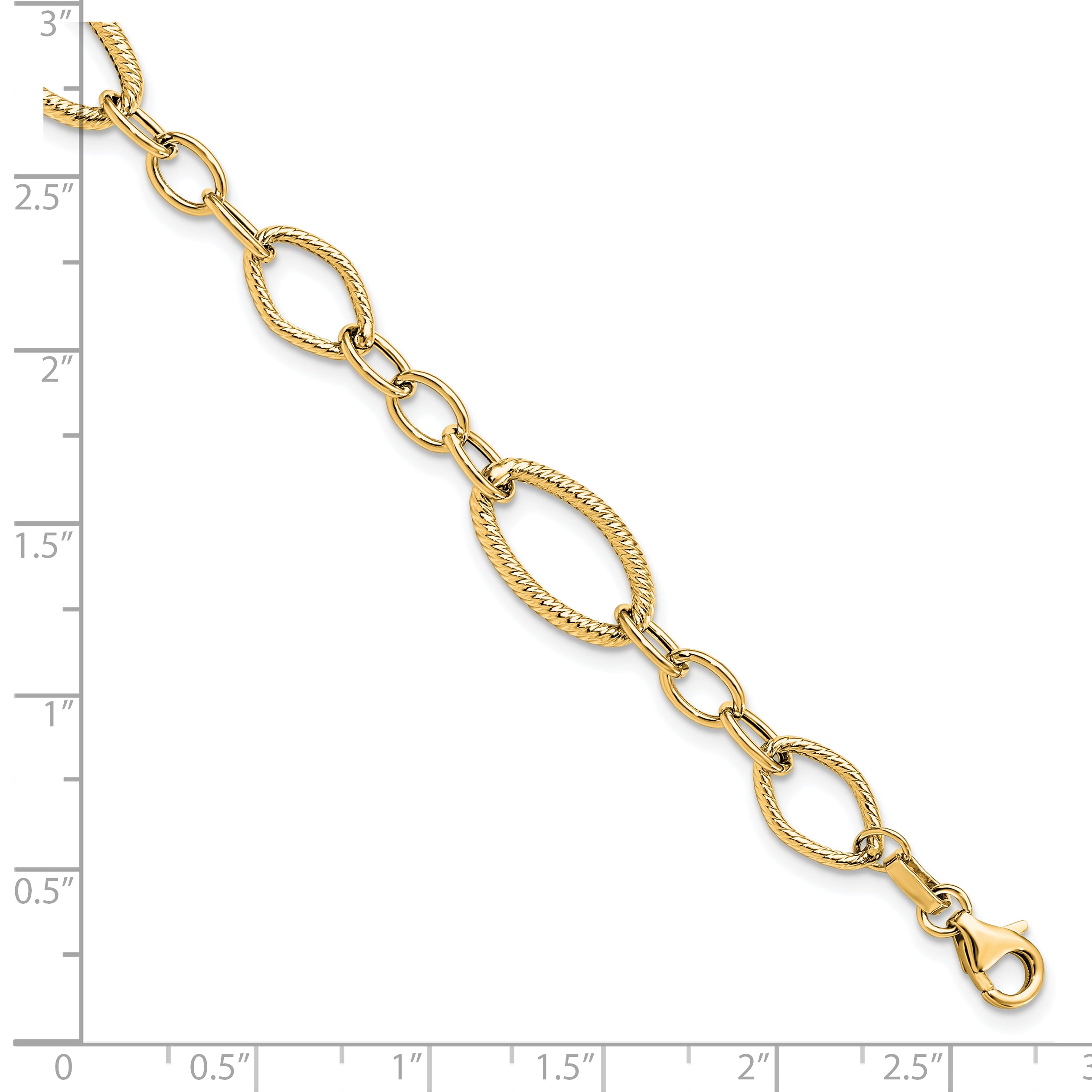 14K Polished and Textured Link Bracelet