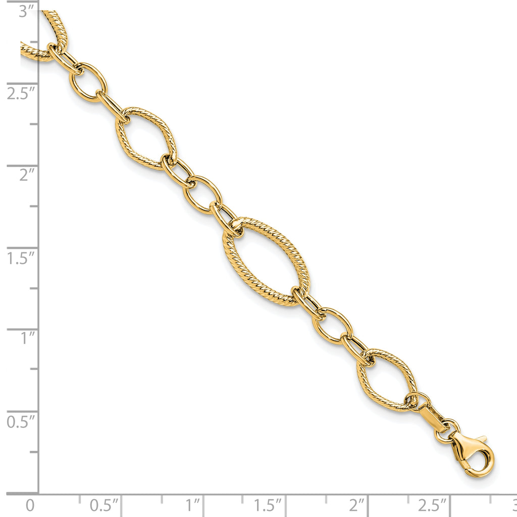 14K Polished and Textured Link Bracelet