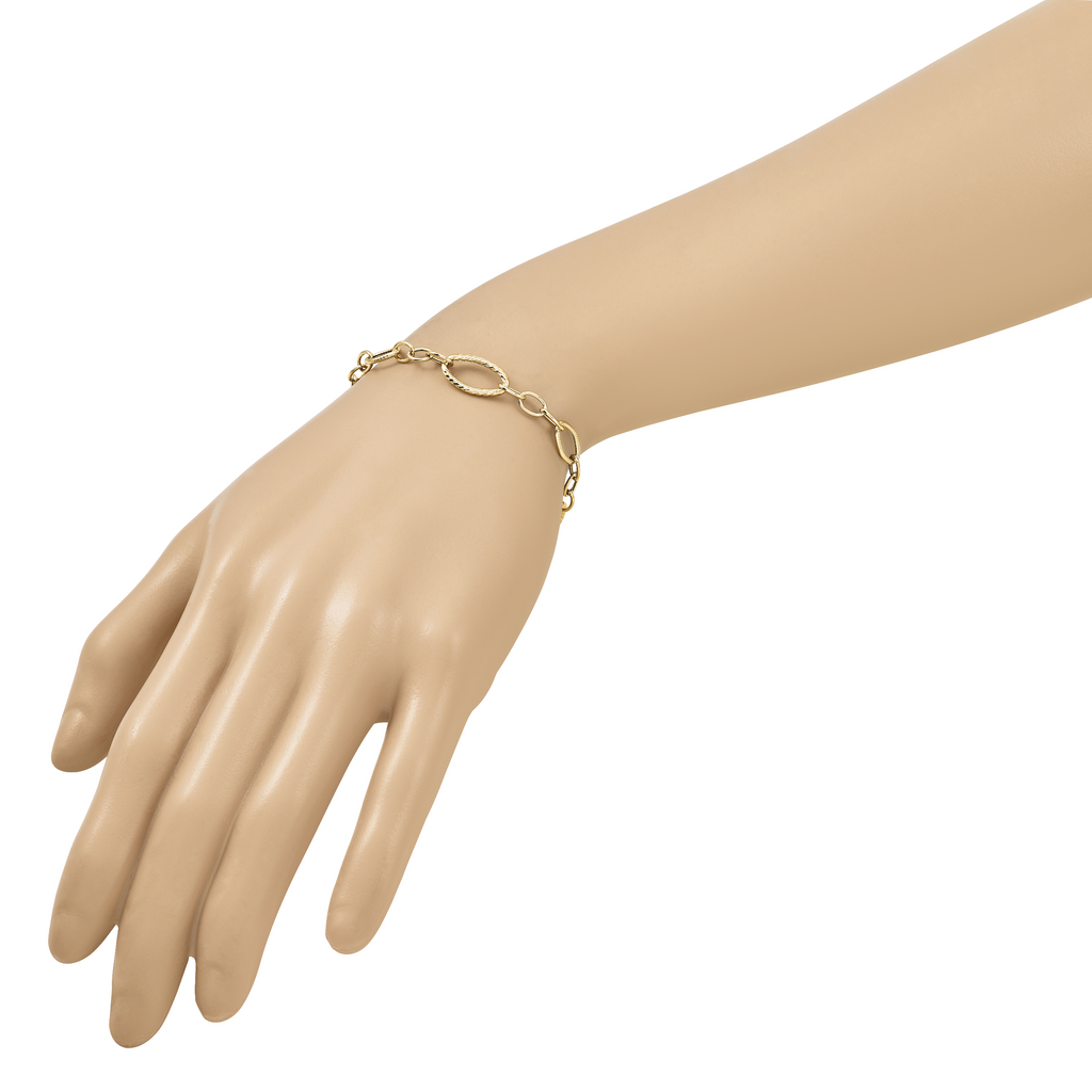 14K Polished and Textured Link Bracelet