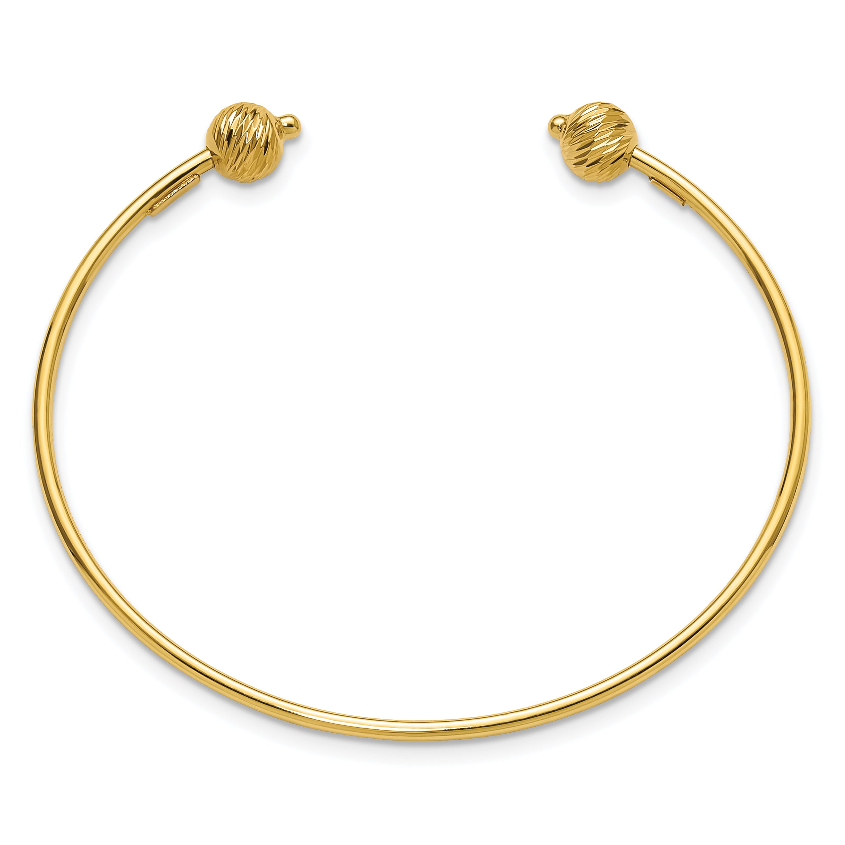 14K Polished with Diamond-cut Beads Cuff Bangle