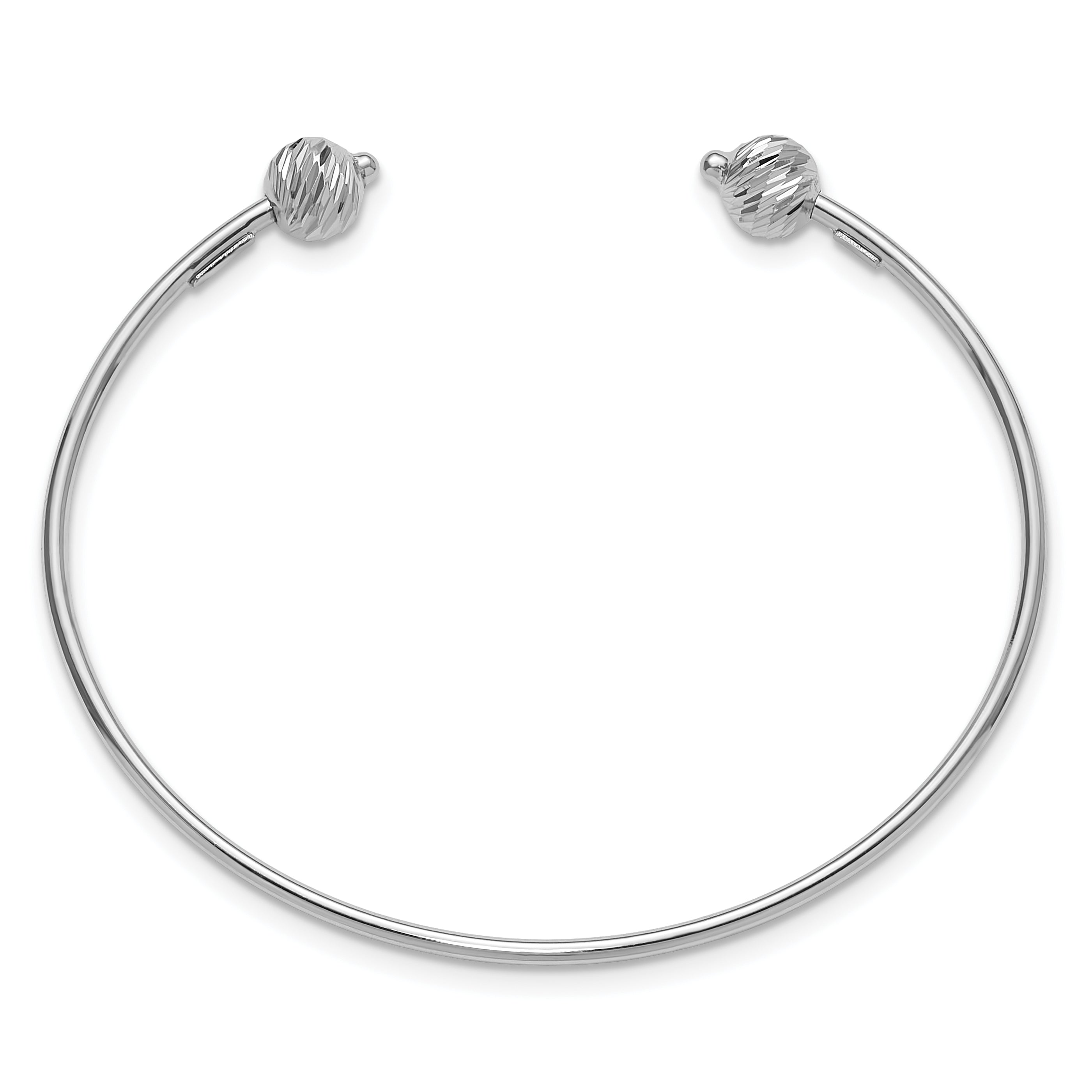 14K White Gold Polished with D/C Beads Cuff Bangle Secondary image