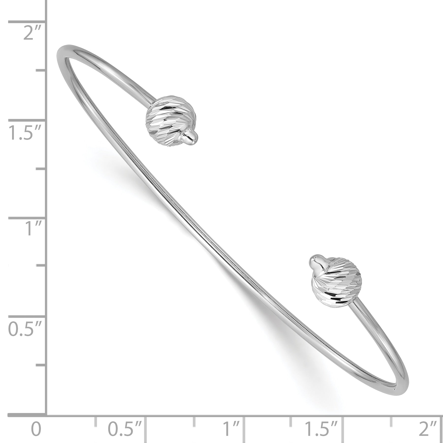14K White Gold Polished with D/C Beads Cuff Bangle