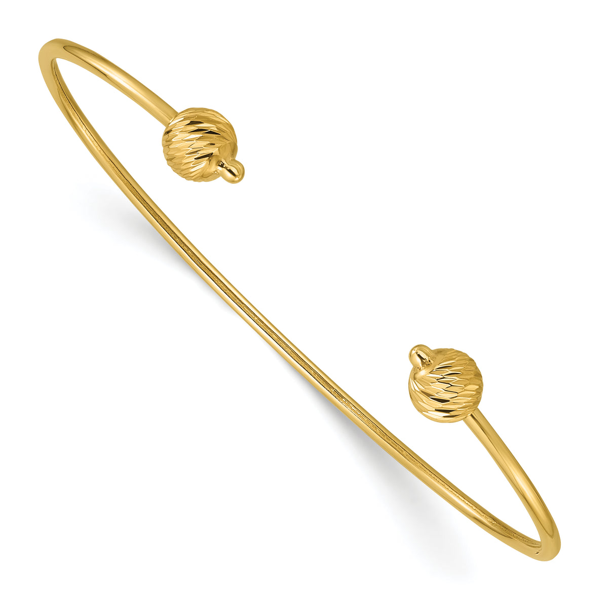 14K Polished with Diamond-cut Beads Cuff Bangle