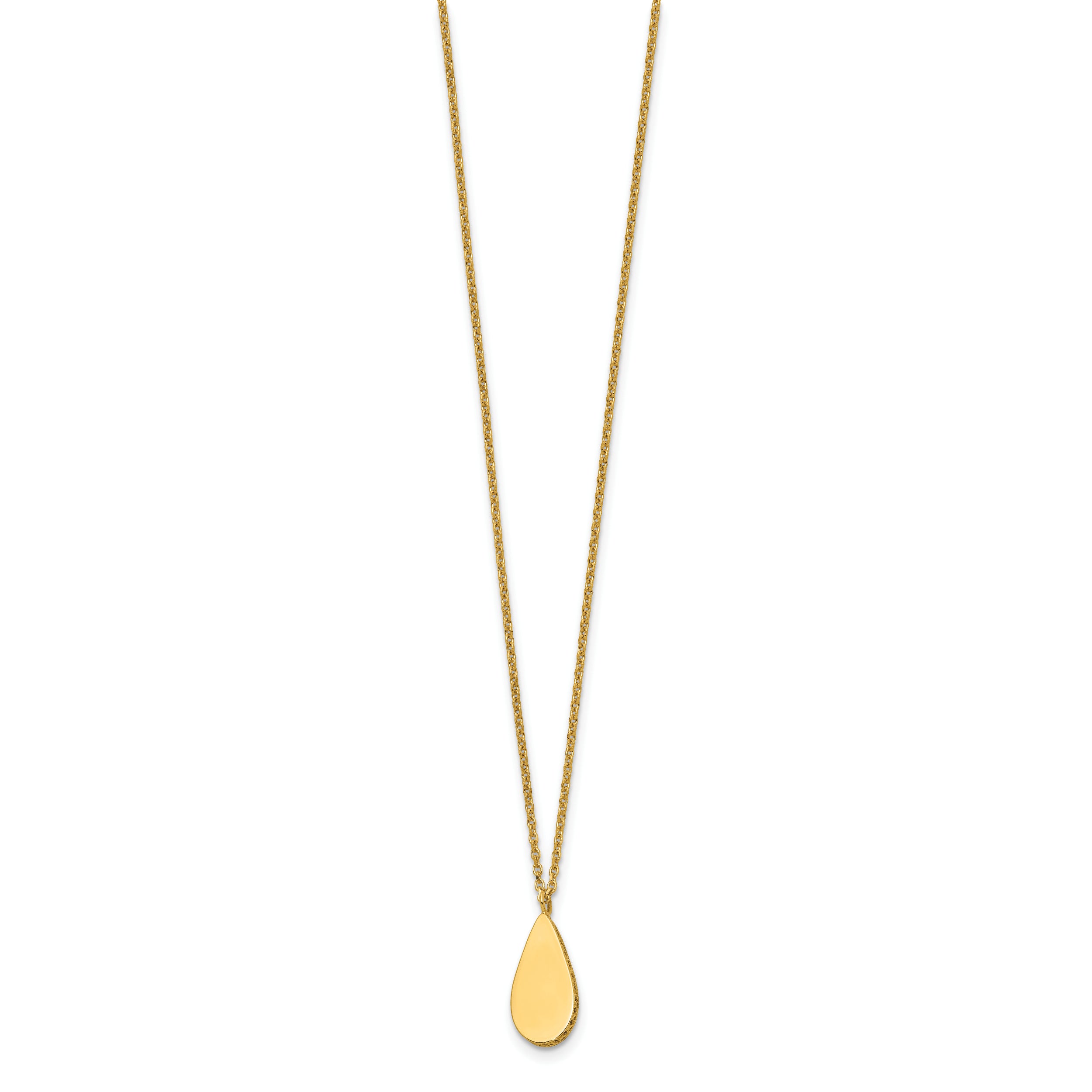 14K Polished and Satin Teardrop w/ 1.25in Ext. Necklace