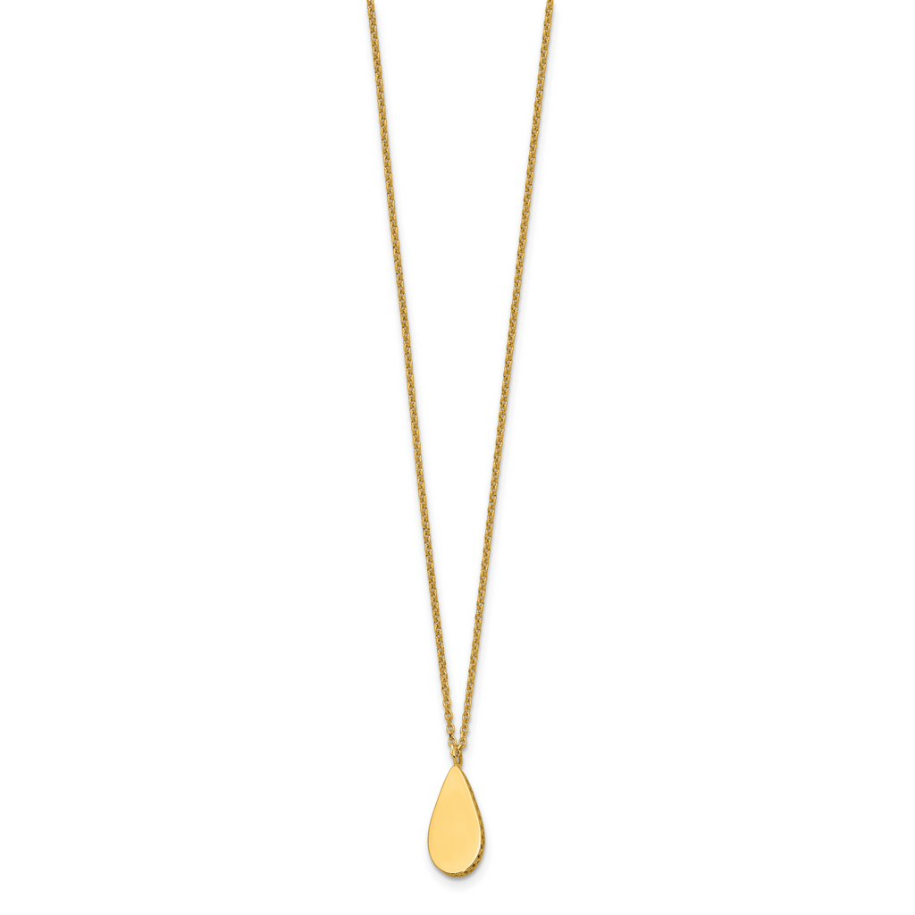 14K Polished and Satin Teardrop w/ 1.25in Ext. Necklace