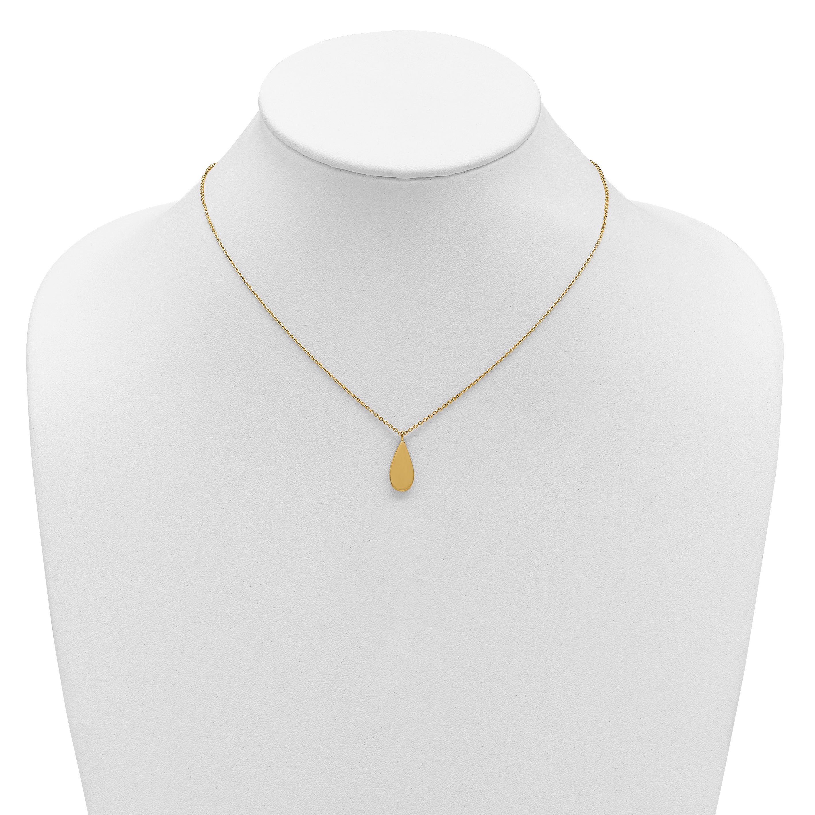14K Polished and Satin Teardrop w/ 1.25in Ext. Necklace