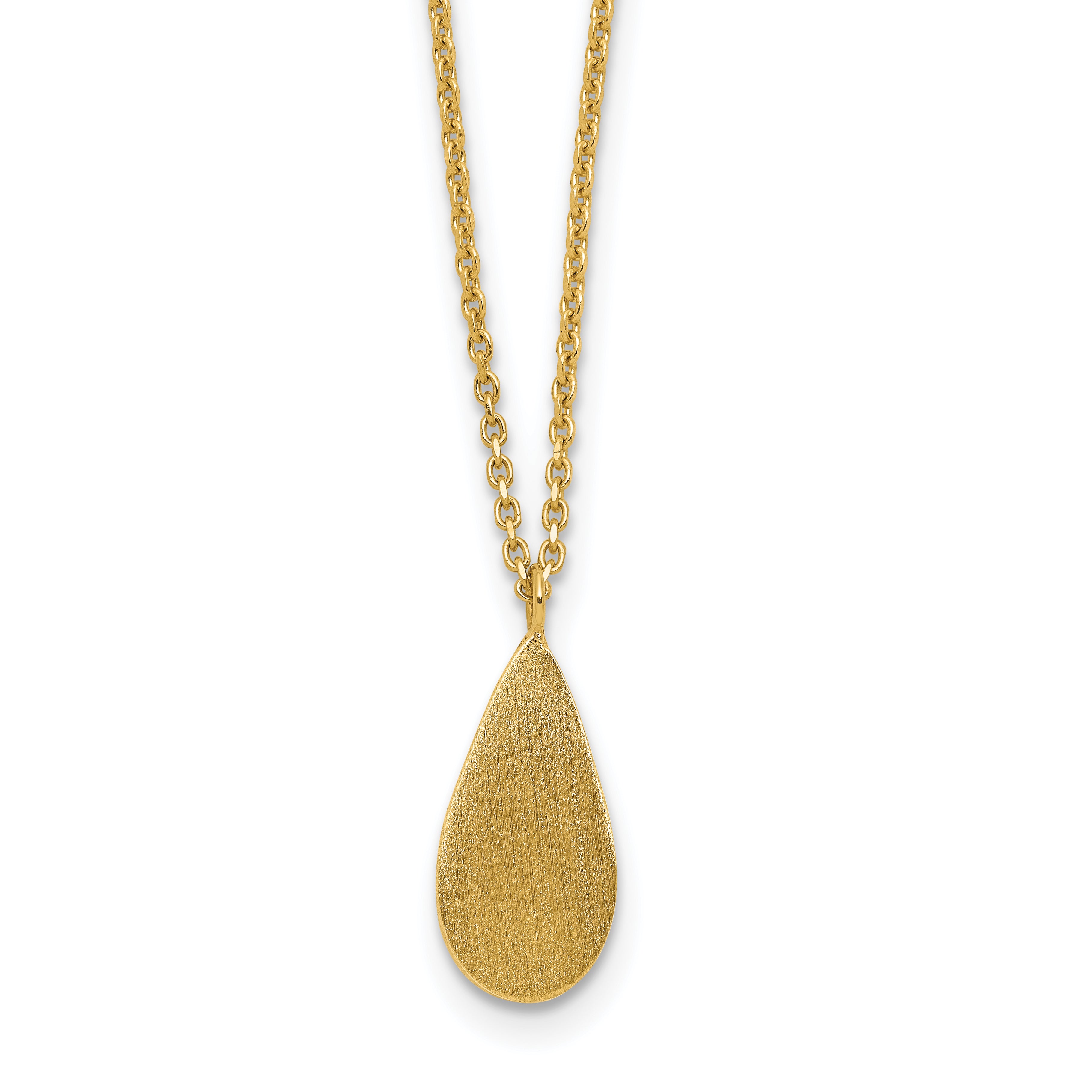 14K Polished and Satin Teardrop w/ 1.25in Ext. Necklace