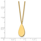 14K Polished and Satin Teardrop w/ 1.25in Ext. Necklace