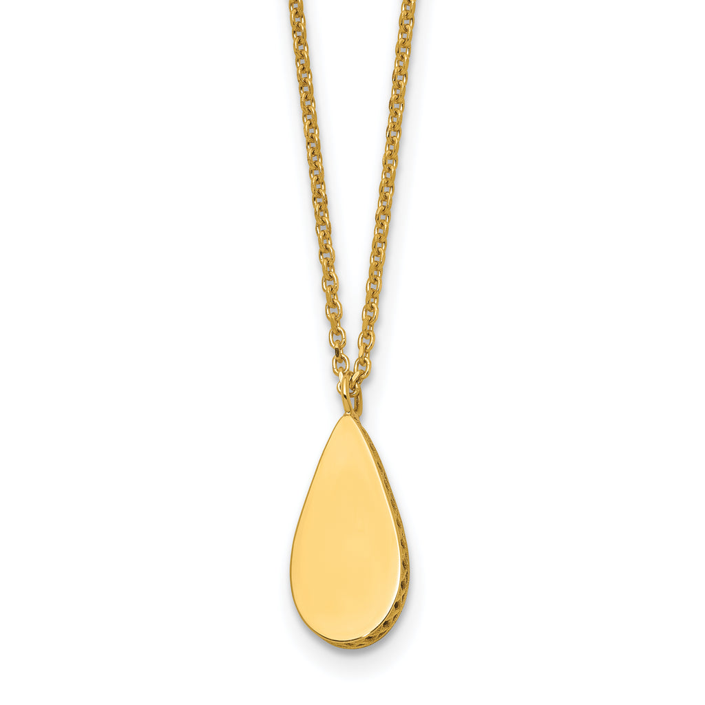 14K Polished and Satin Teardrop w/ 1.25in Ext. Necklace