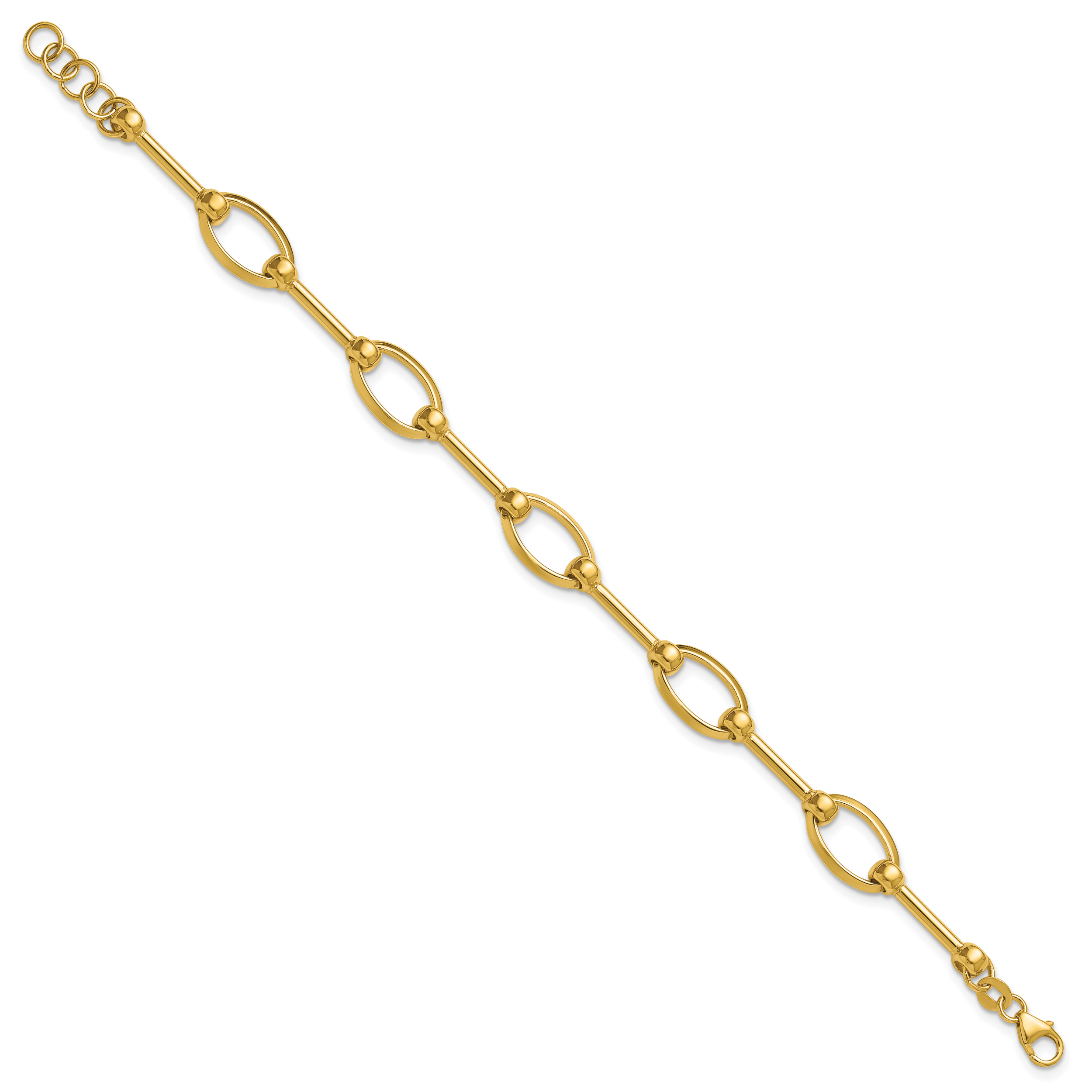 14K Polished Bar and Oval Link w/ .5in Ext. Bracelet Secondary image