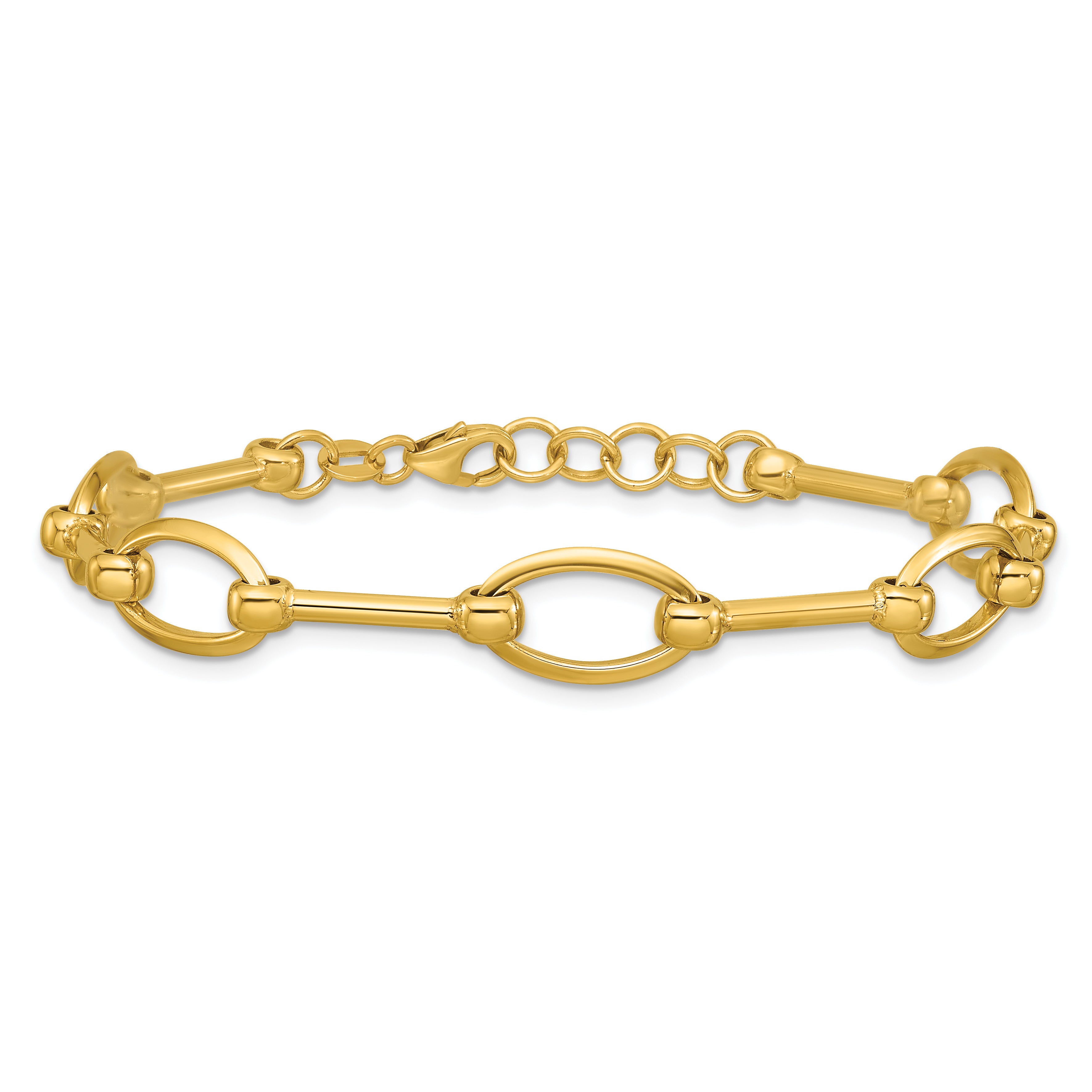 14K Polished Bar and Oval Link w/ .5in Ext. Bracelet