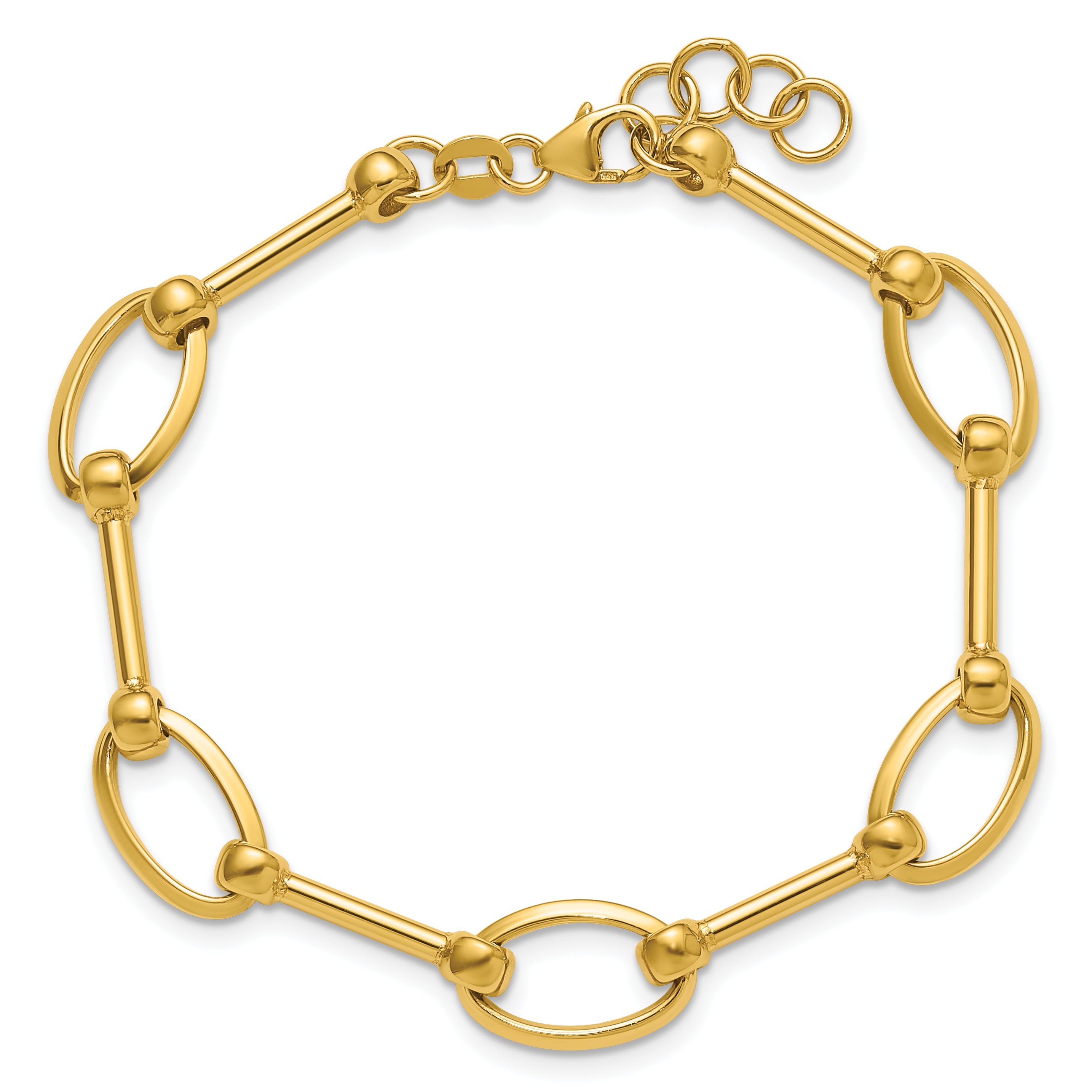 14K Polished Bar and Oval Link w/ .5in Ext. Bracelet