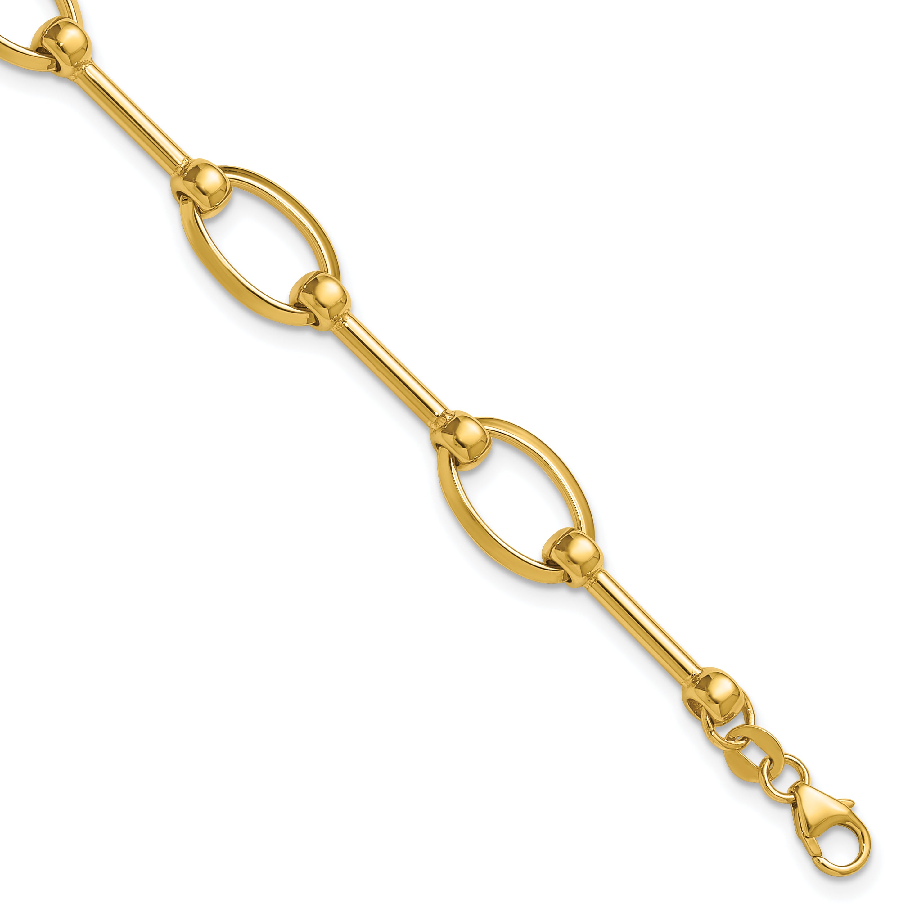 14K Polished Bar and Oval Link w/ .5in Ext. Bracelet Main image