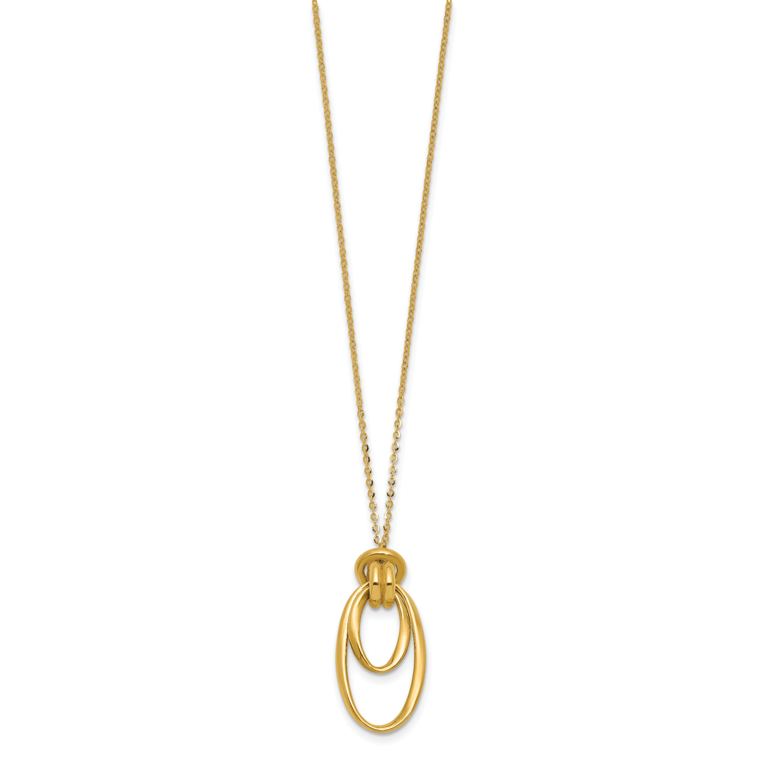 14K Polished Fancy Ovals with 2in  Ext. Necklace