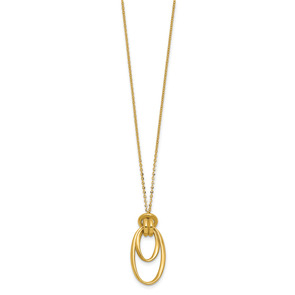 14K Polished Fancy Ovals with 2in  Ext. Necklace