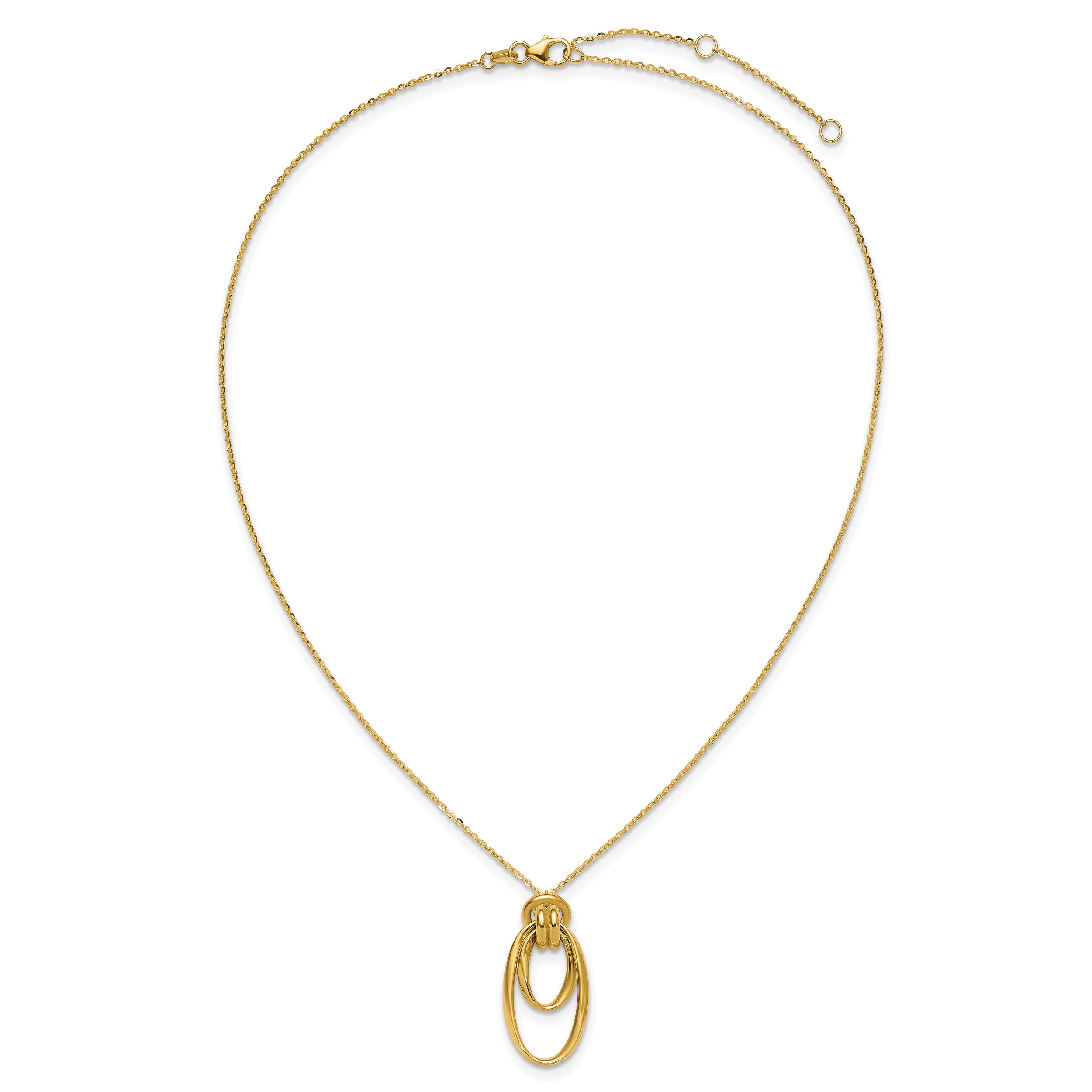 14K Polished Fancy Ovals with 2in  Ext. Necklace