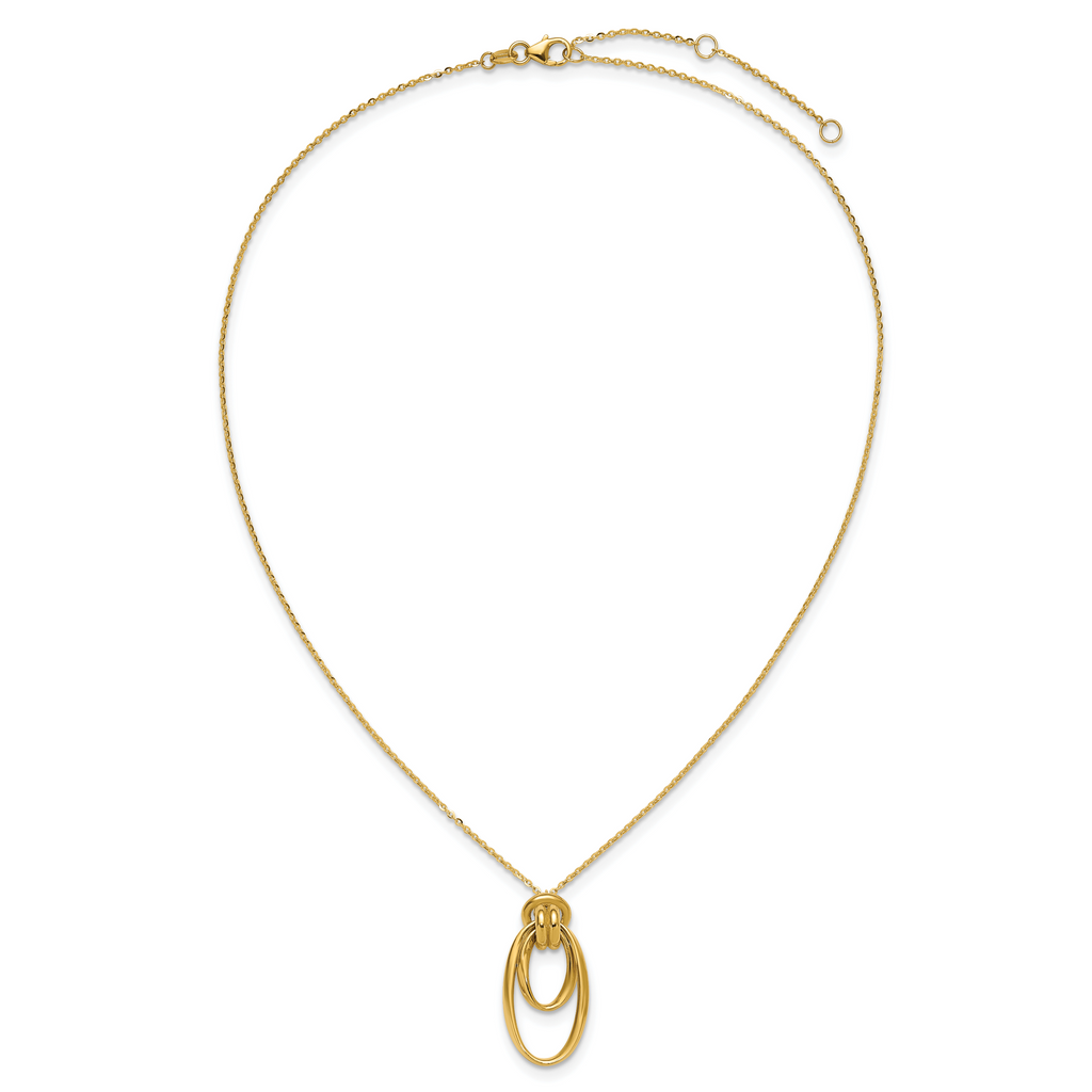 14K Polished Fancy Ovals with 2in  Ext. Necklace