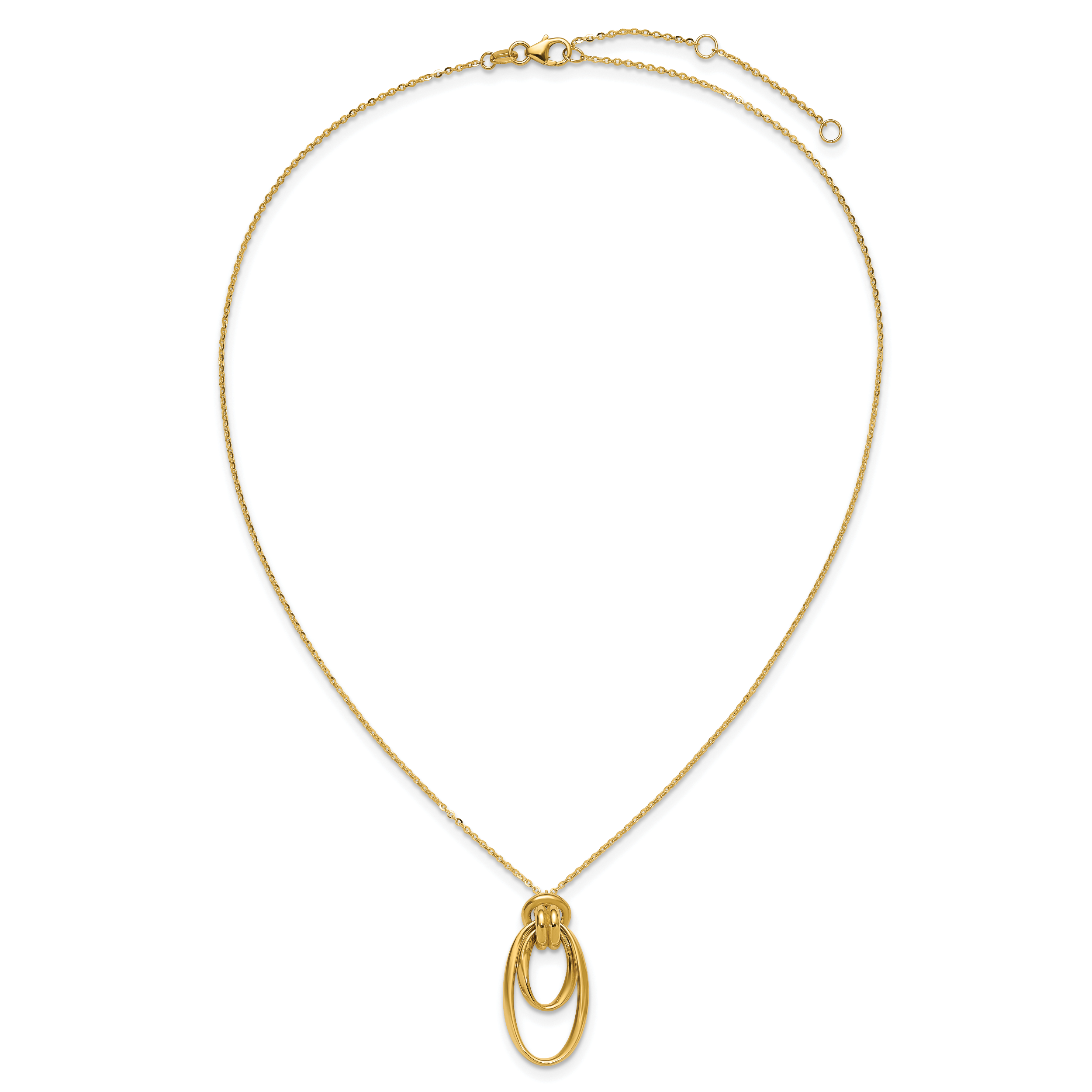 14K Polished Fancy Ovals with 2in  Ext. Necklace