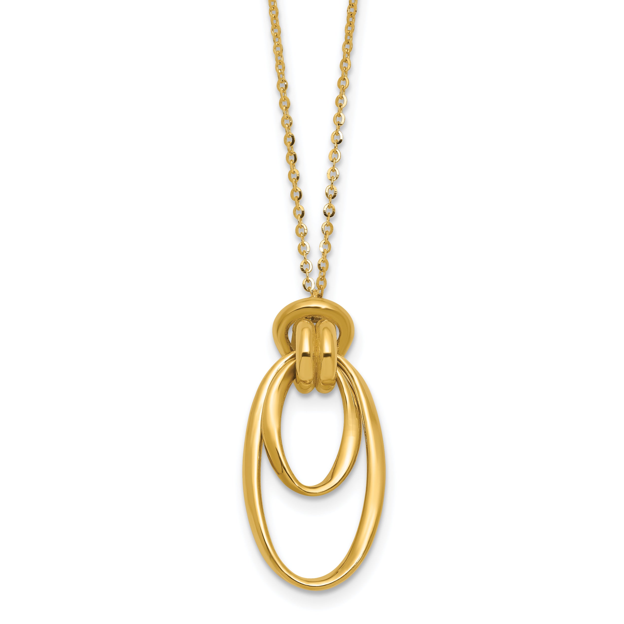 14K Polished Fancy Ovals with 2in  Ext. Necklace