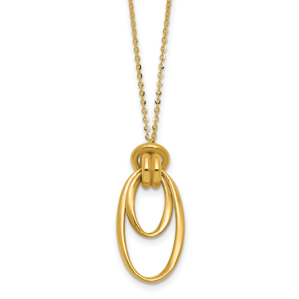 14K Polished Fancy Ovals with 2in  Ext. Necklace
